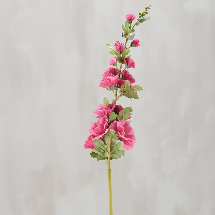 Vibrant Dark Pink Hollyhock Floral Pick, Realistic Faux Botanical Decor