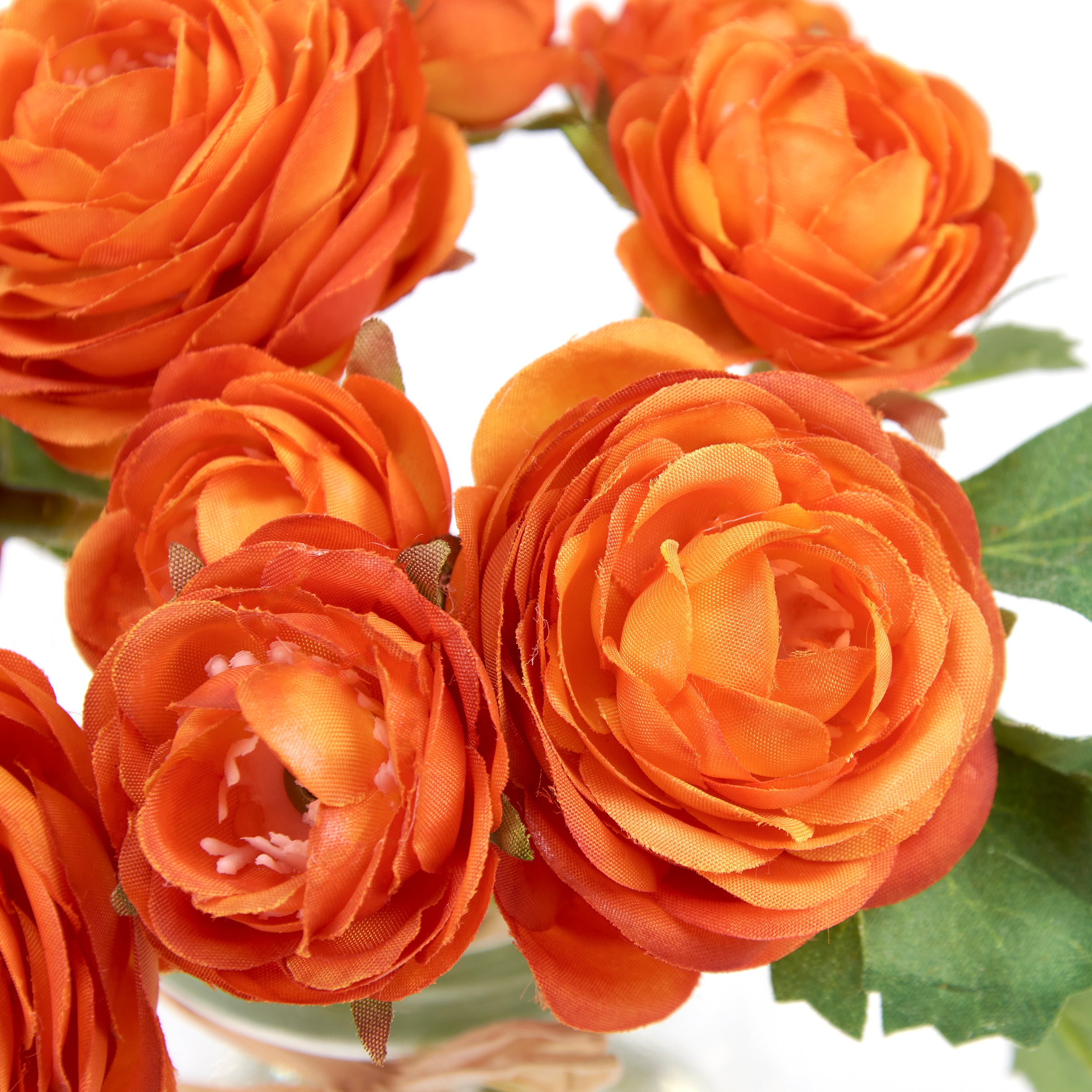 Small Glass Vase with Realistic Orange Roses Bouquet, Faux Floral Decor, 6-inch