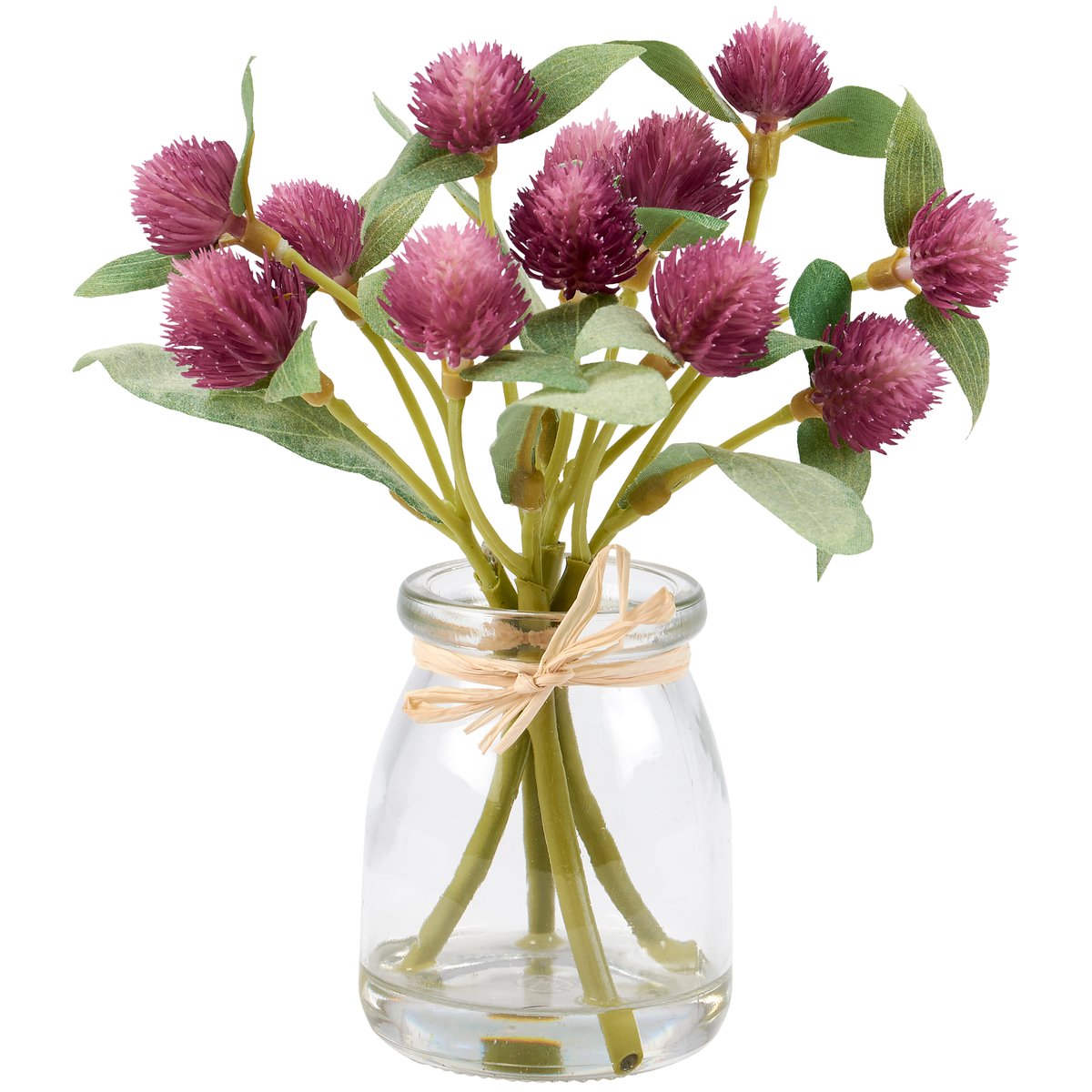 Lifelike Faux Globe Amaranth Floral Arrangement in Clear Glass Vase Home Decor