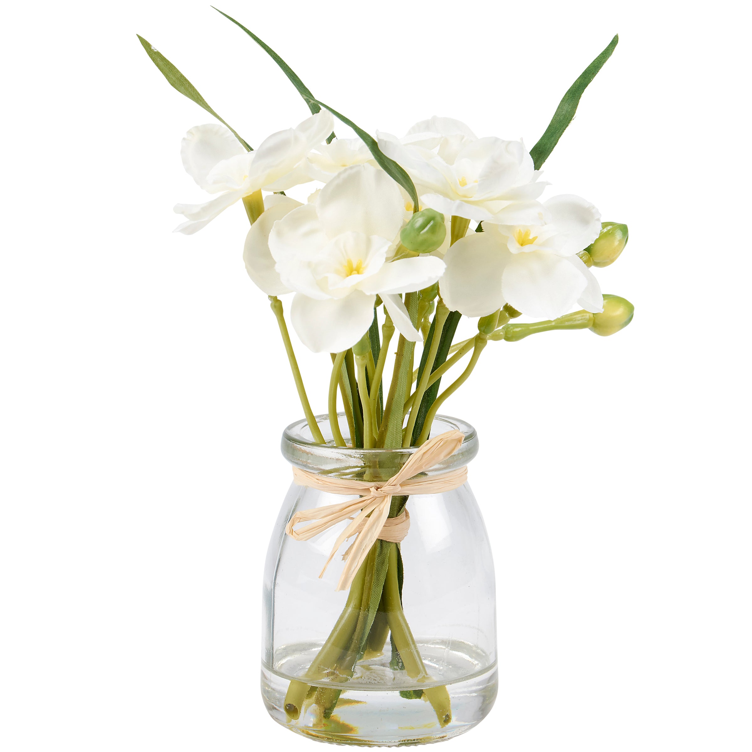 Charming Faux Jonquil Flower Arrangement Glass Vase with Realistic Water