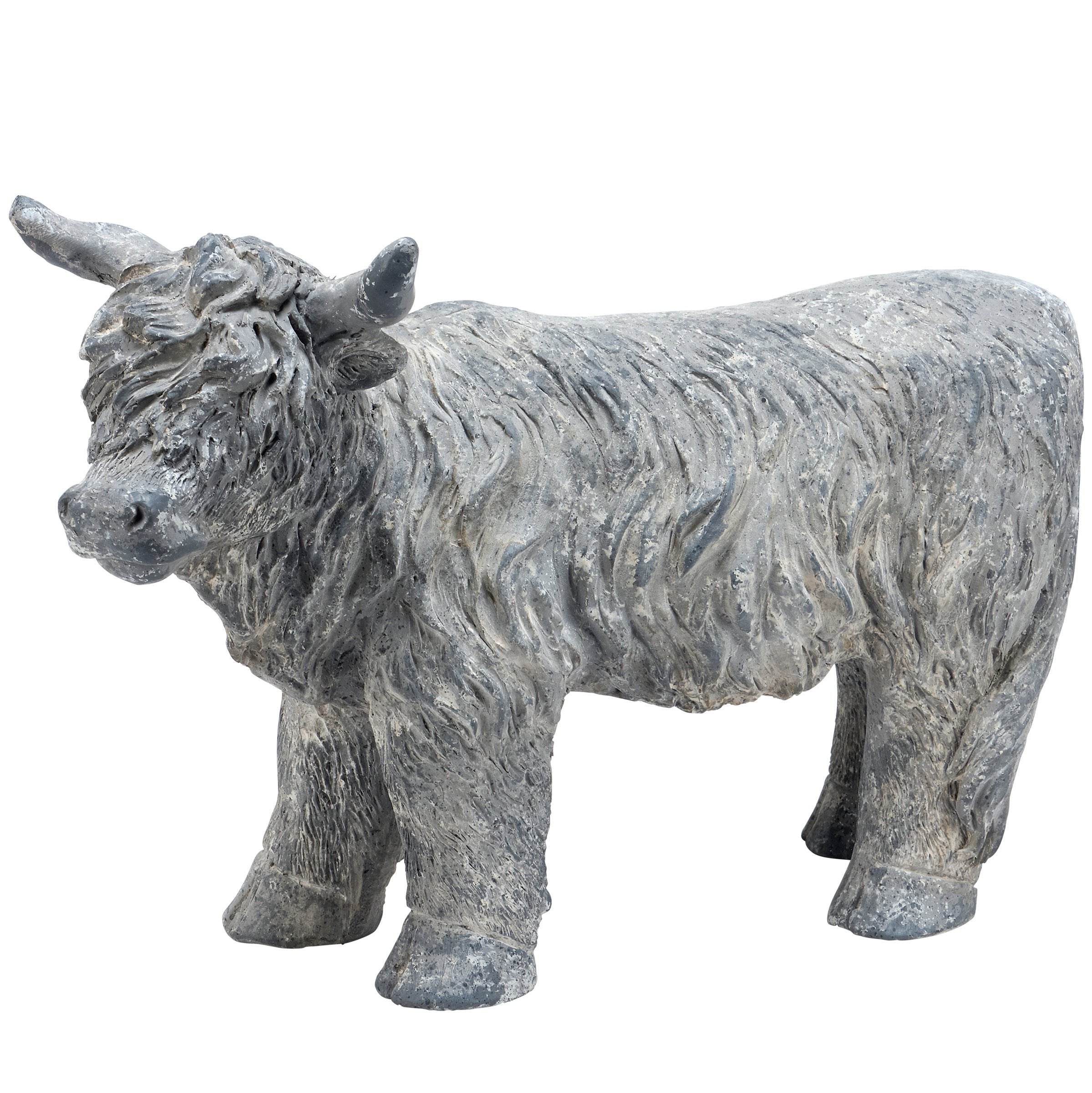 Adorable Highland Cow Figurine - Rustic Stone Finish Farmhouse Home Decor Accent