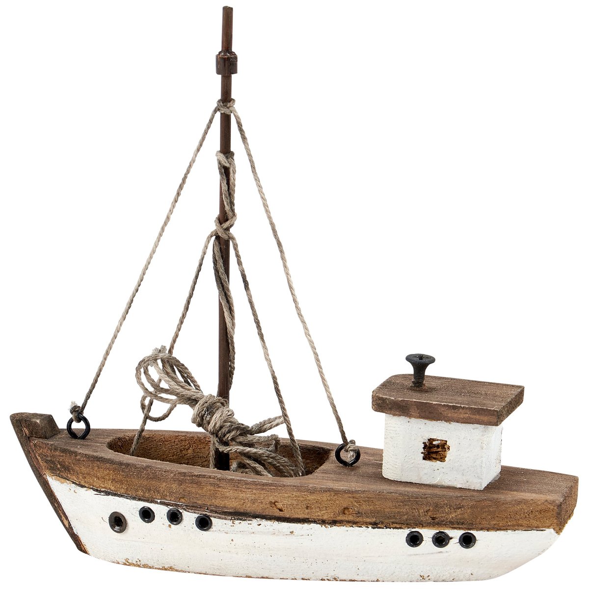 Distressed White Fishing Boat Sitter Rustic Nautical Freestanding Beach Decor