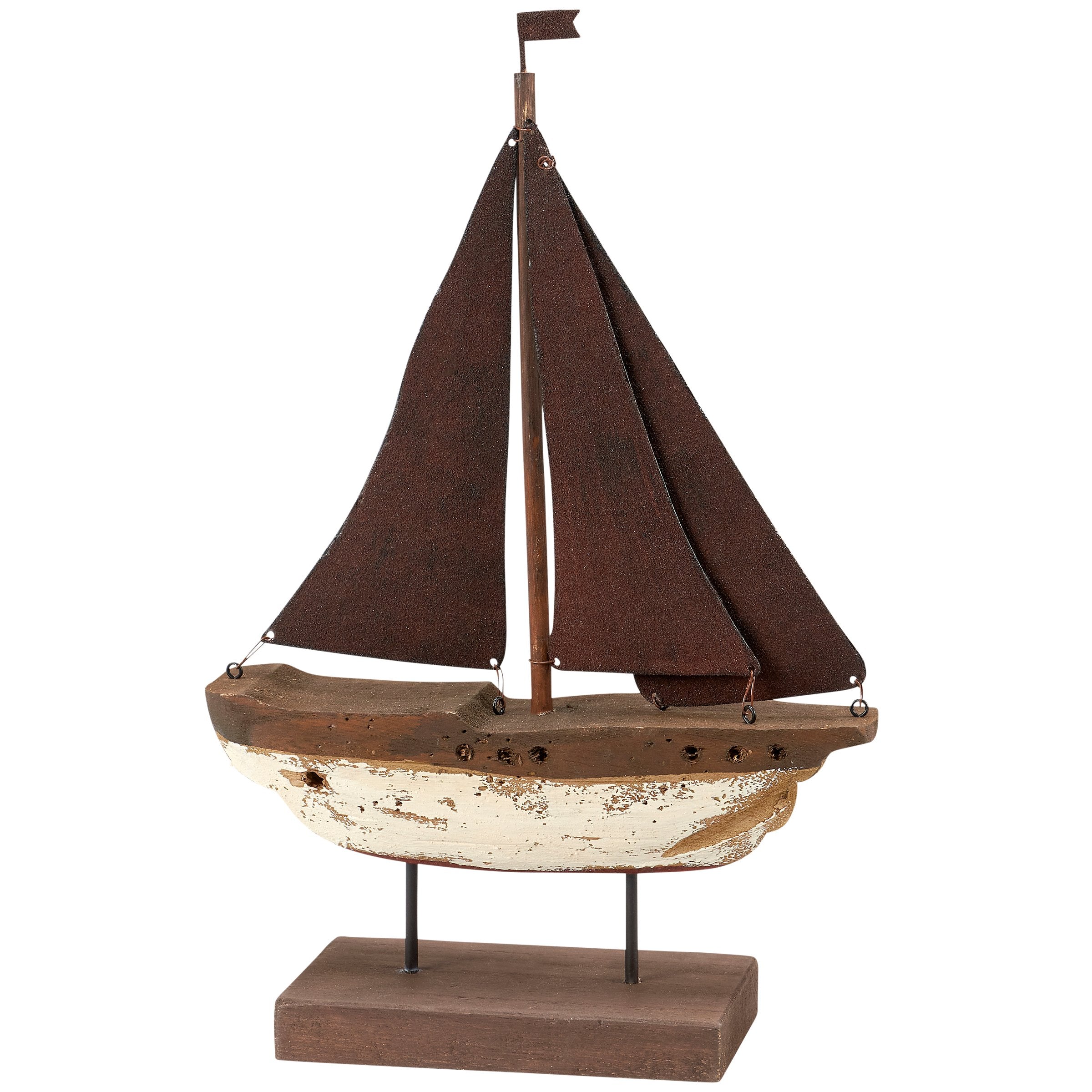 Rustic Primitive Schooner Sitter: Distressed Wood & Metal Beach Decor