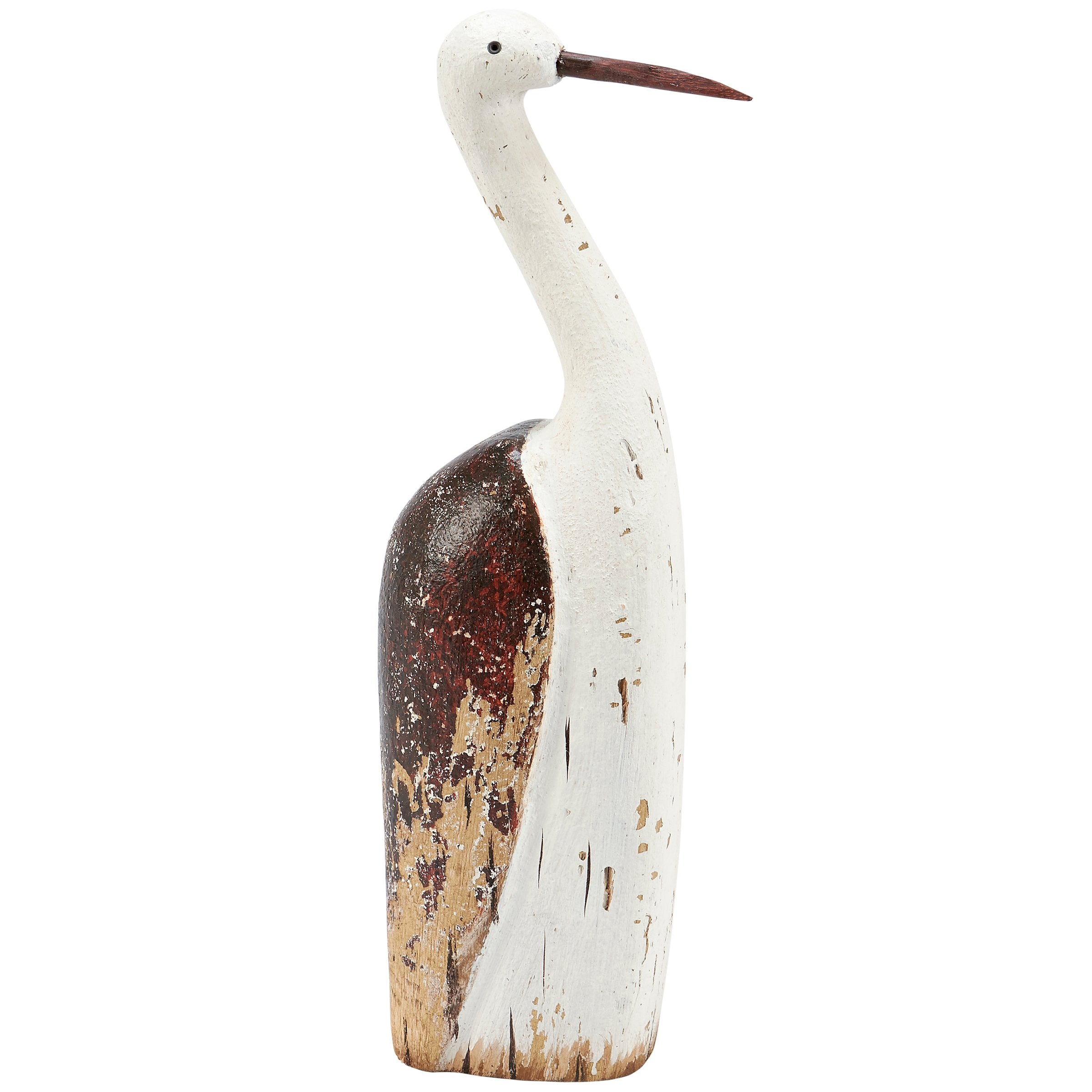 Charming Wooden Heron Sitter: Distressed Beach Coastal Bird Figurine Home Decor