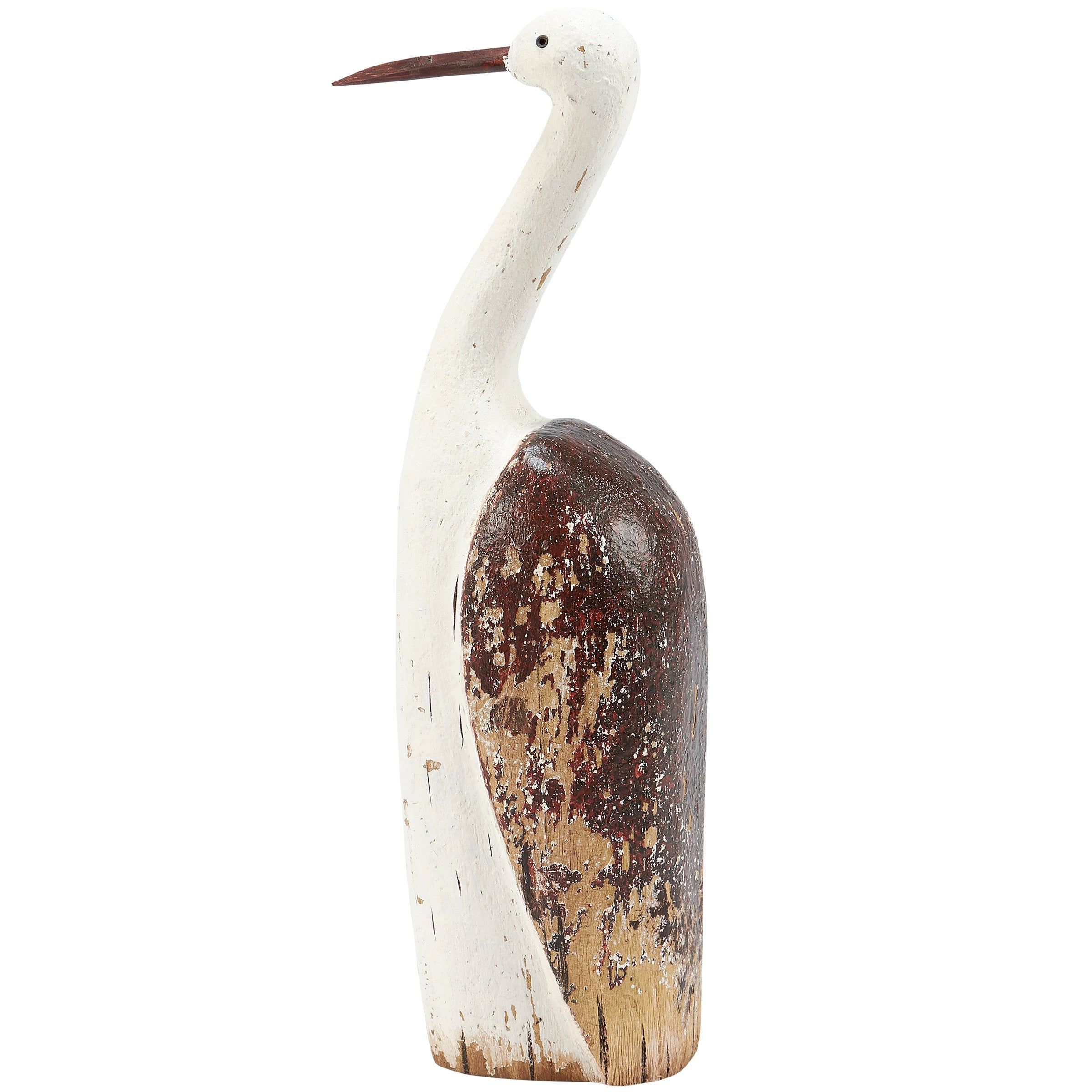 Charming Wooden Heron Sitter: Distressed Beach Coastal Bird Figurine Home Decor