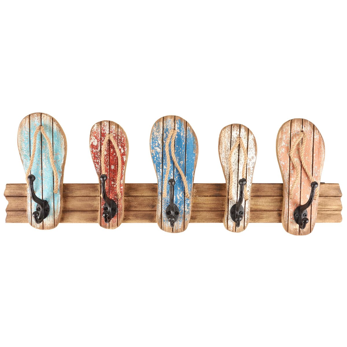 Distressed Wooden Flip Flops Hook Board Rustic Beach Coastal Wall Hanger