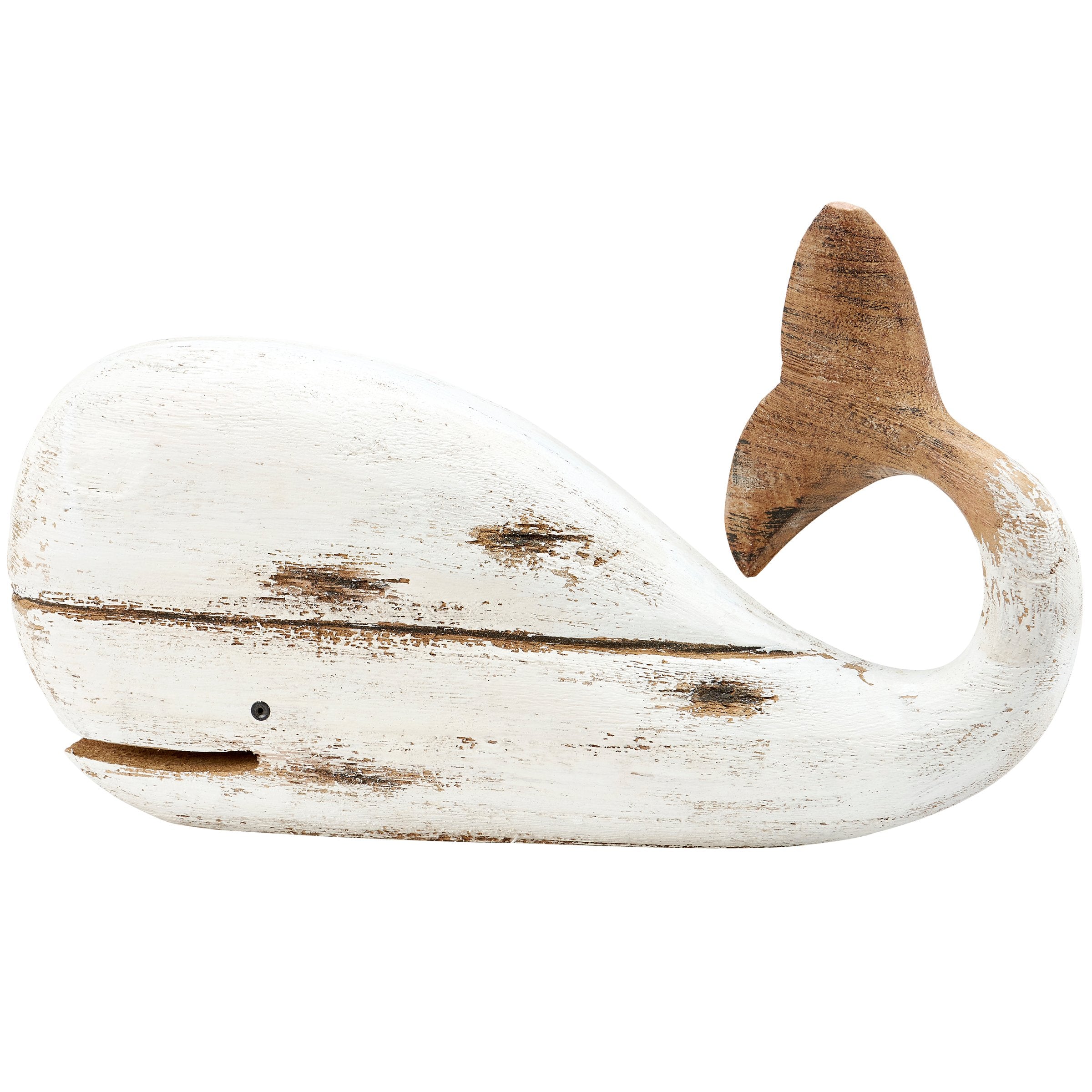 Charming White Whale Sitter - Rustic Beach Wood Decor Figurine