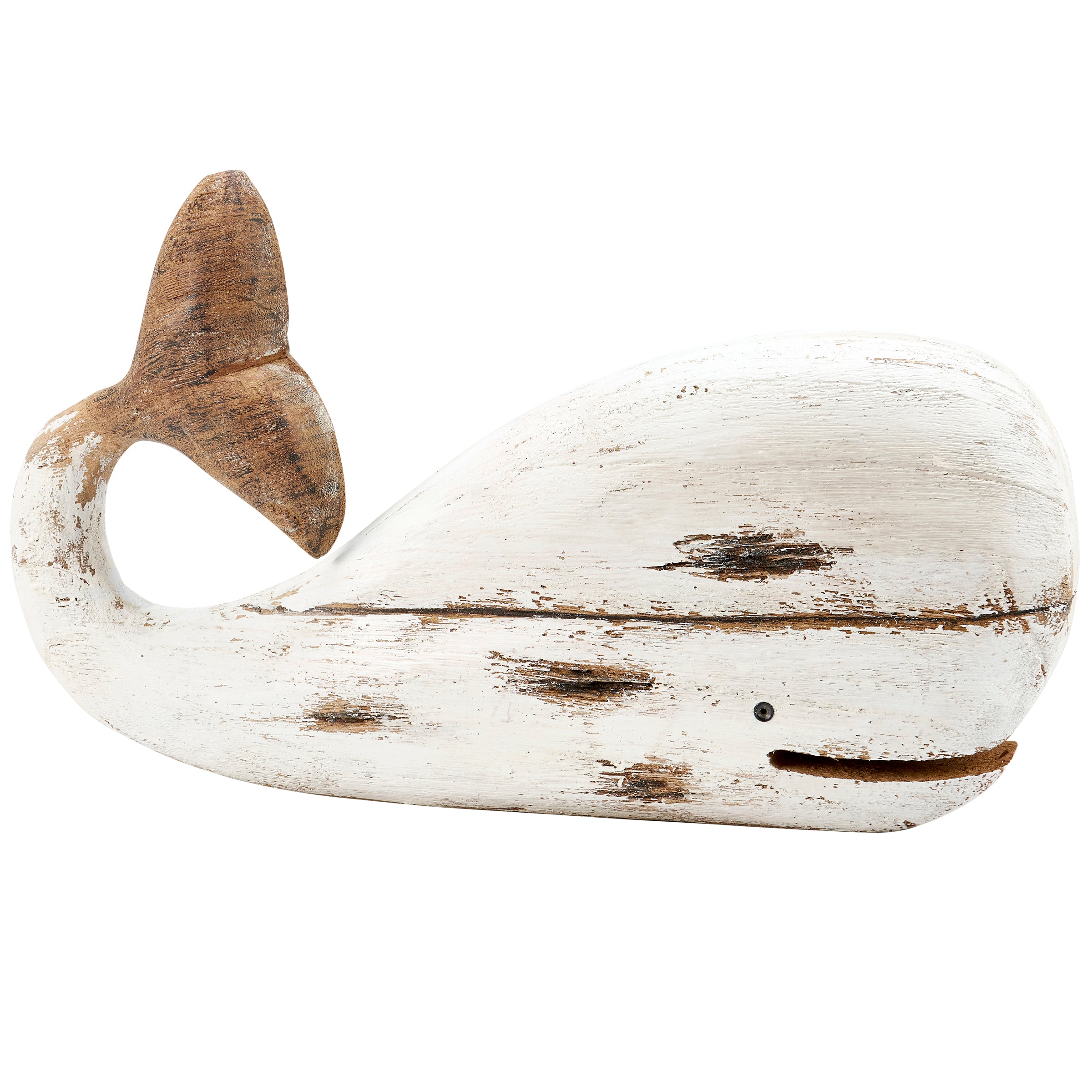 Charming White Whale Sitter - Rustic Beach Wood Decor Figurine