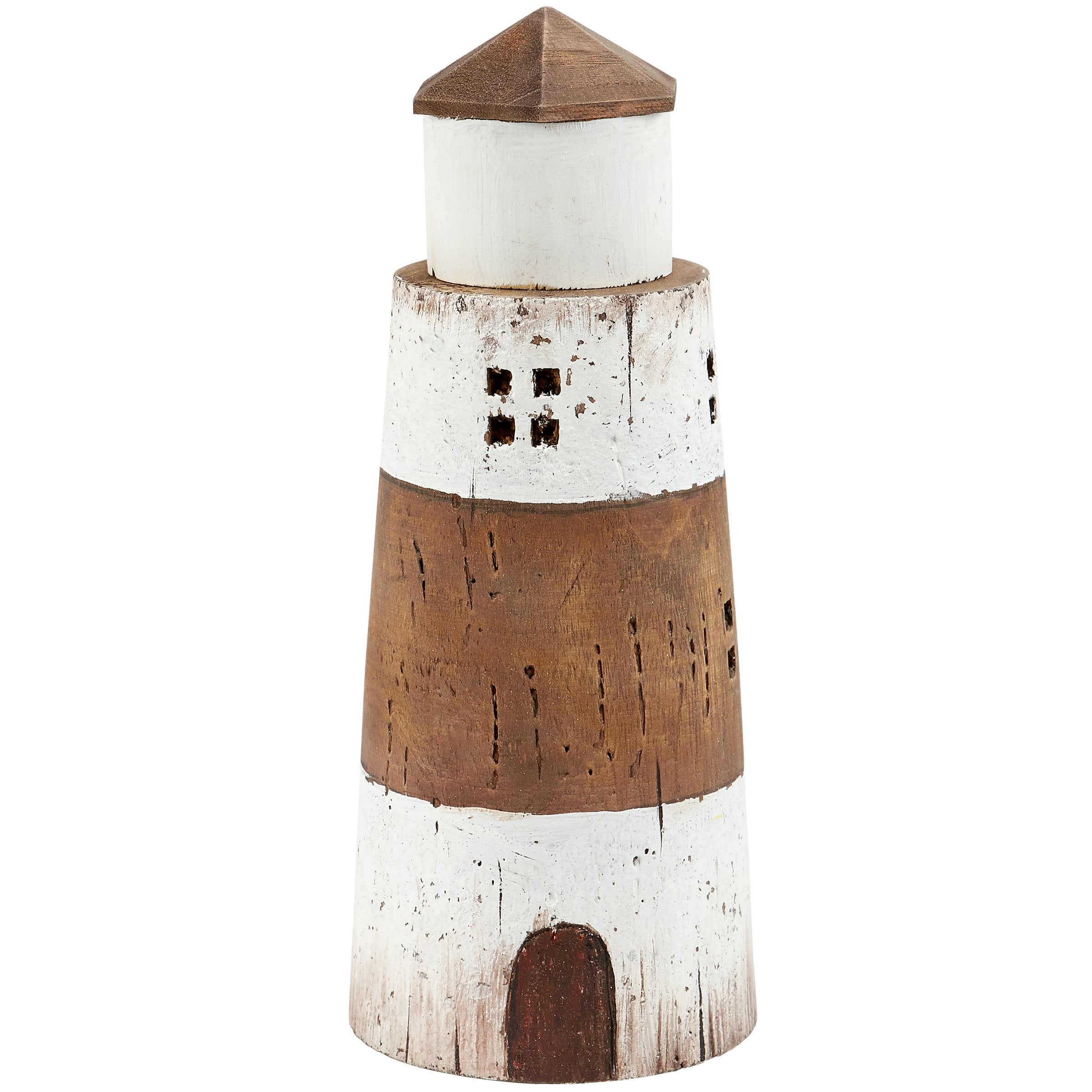 Charming Coastal Driftwood Lighthouse Sitter - Rustic Beach Home Accent Decor