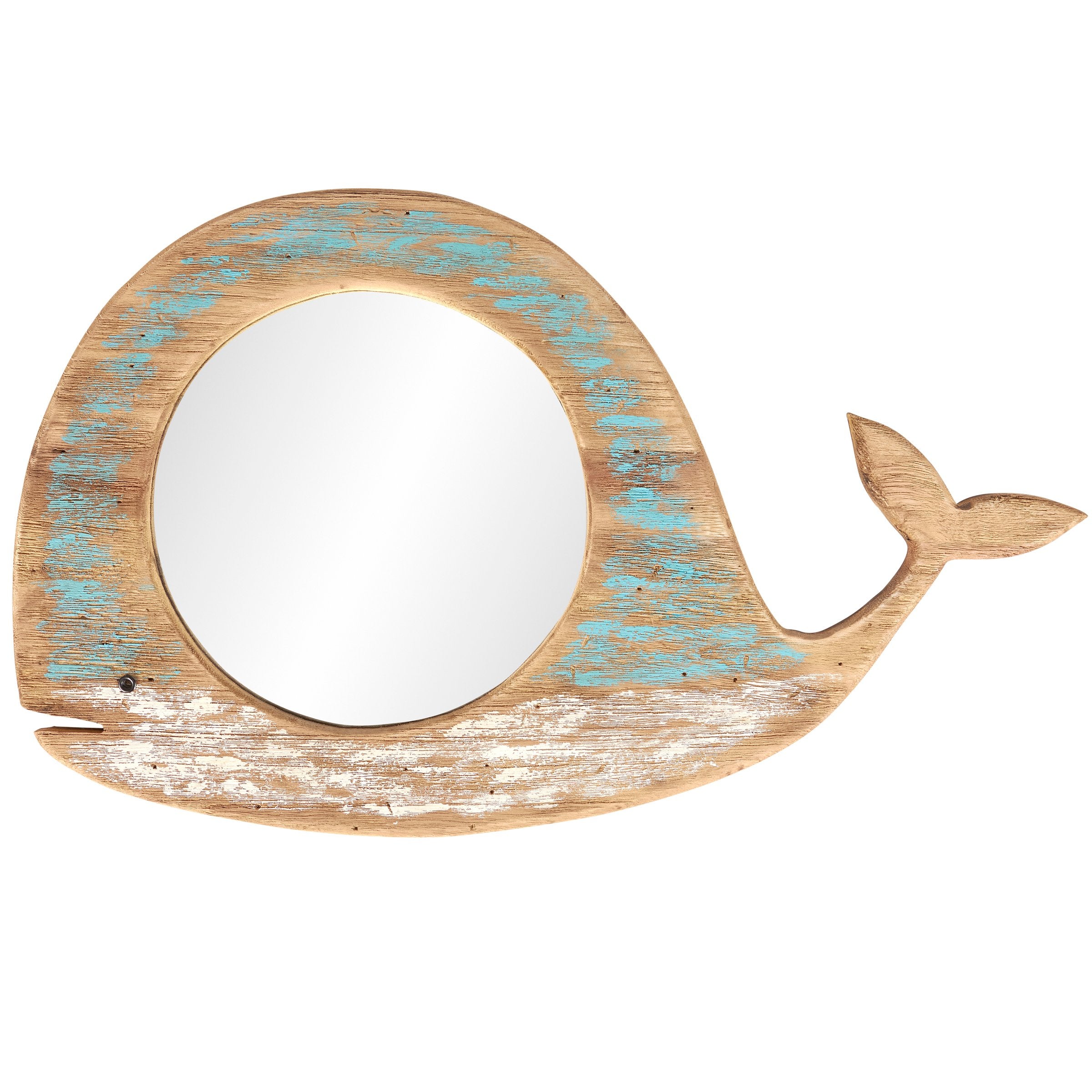 Rustic Driftwood Whale Wall Mirror - Coastal Beach Themed Decorative Home Accent