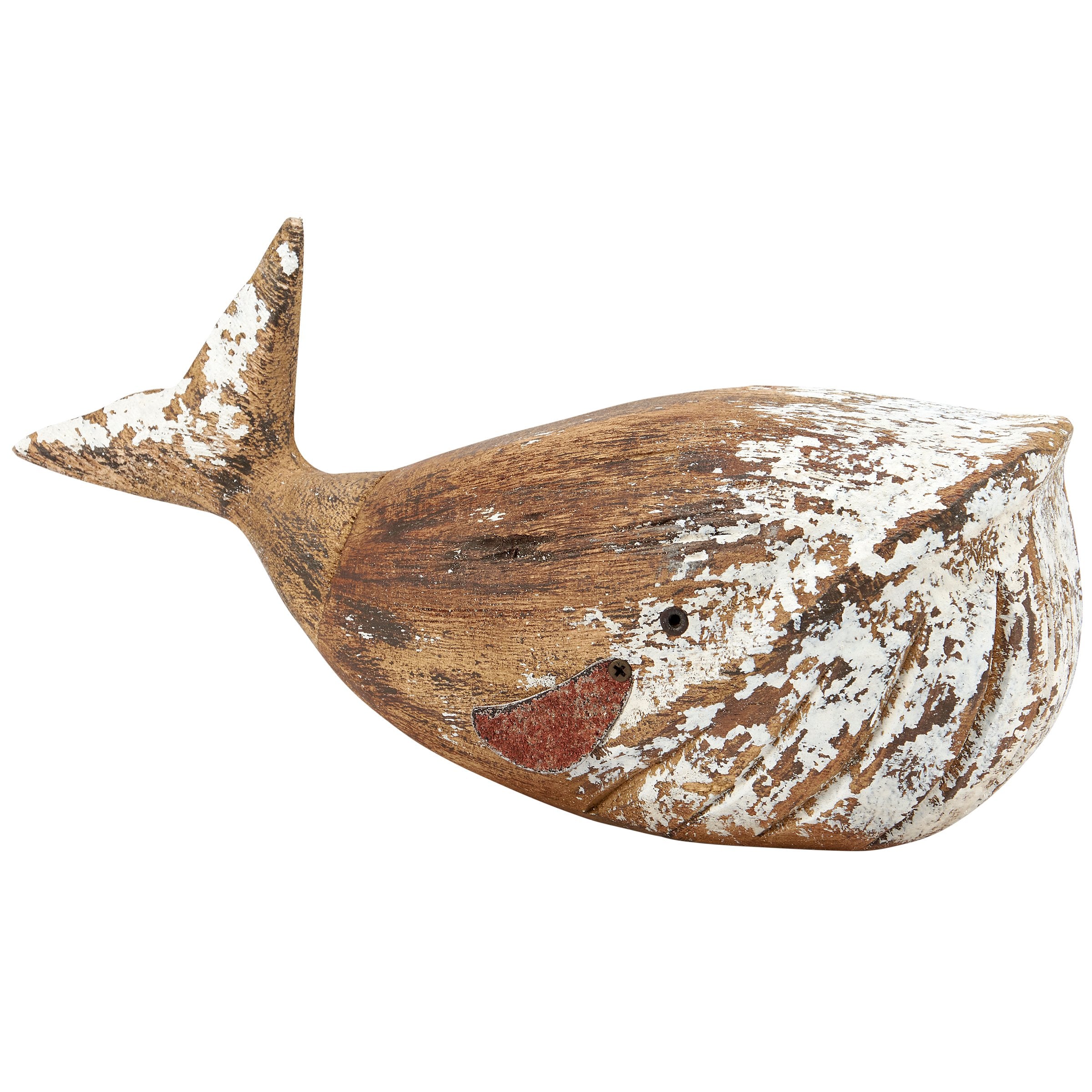 Charming Small White Whale Sitter - Rustic Wood & Metal Beach Decor