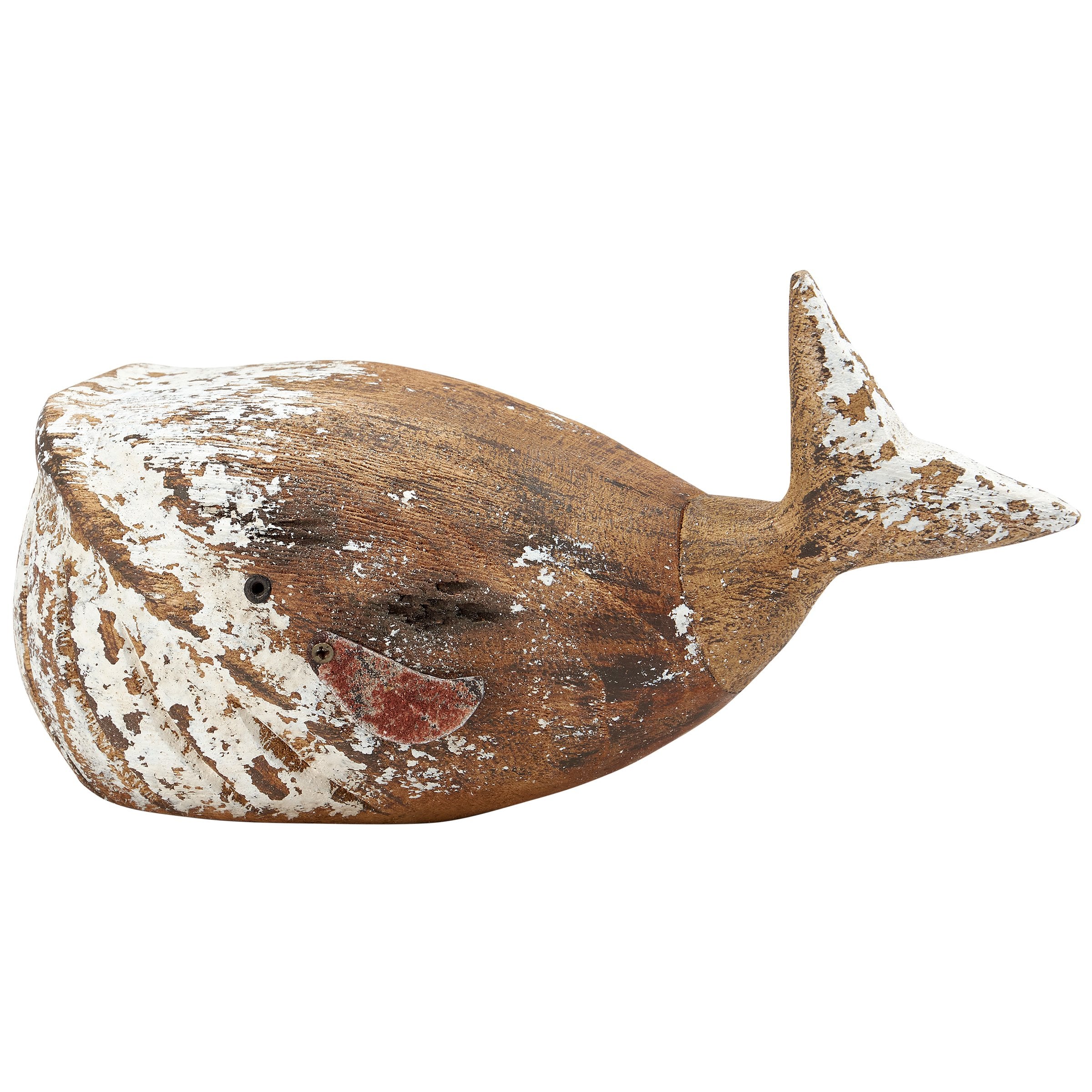 Charming Small White Whale Sitter - Rustic Wood & Metal Beach Decor