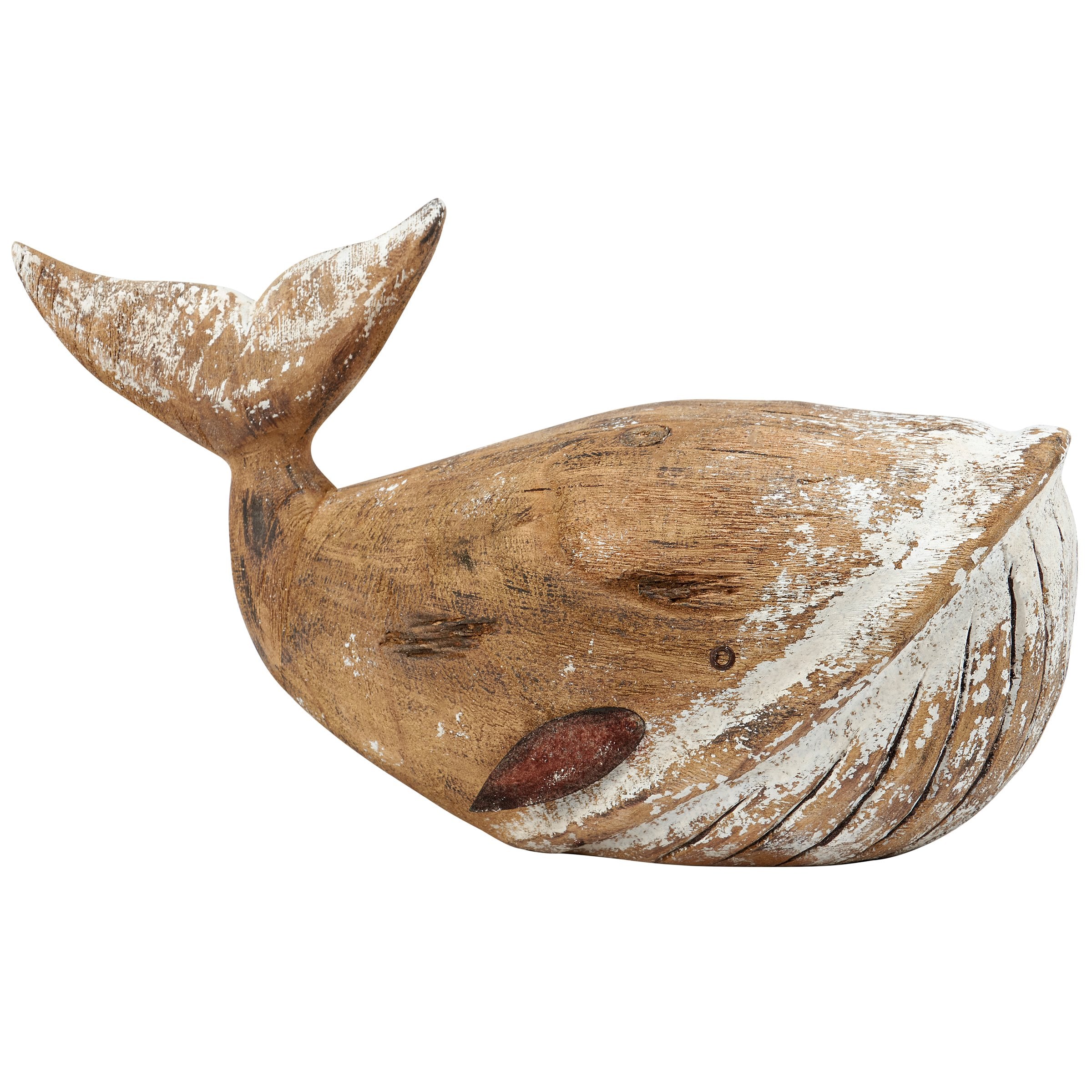 Charming Large White Whale Sitter: Rustic Driftwood-Inspired Wood & Metal Accent