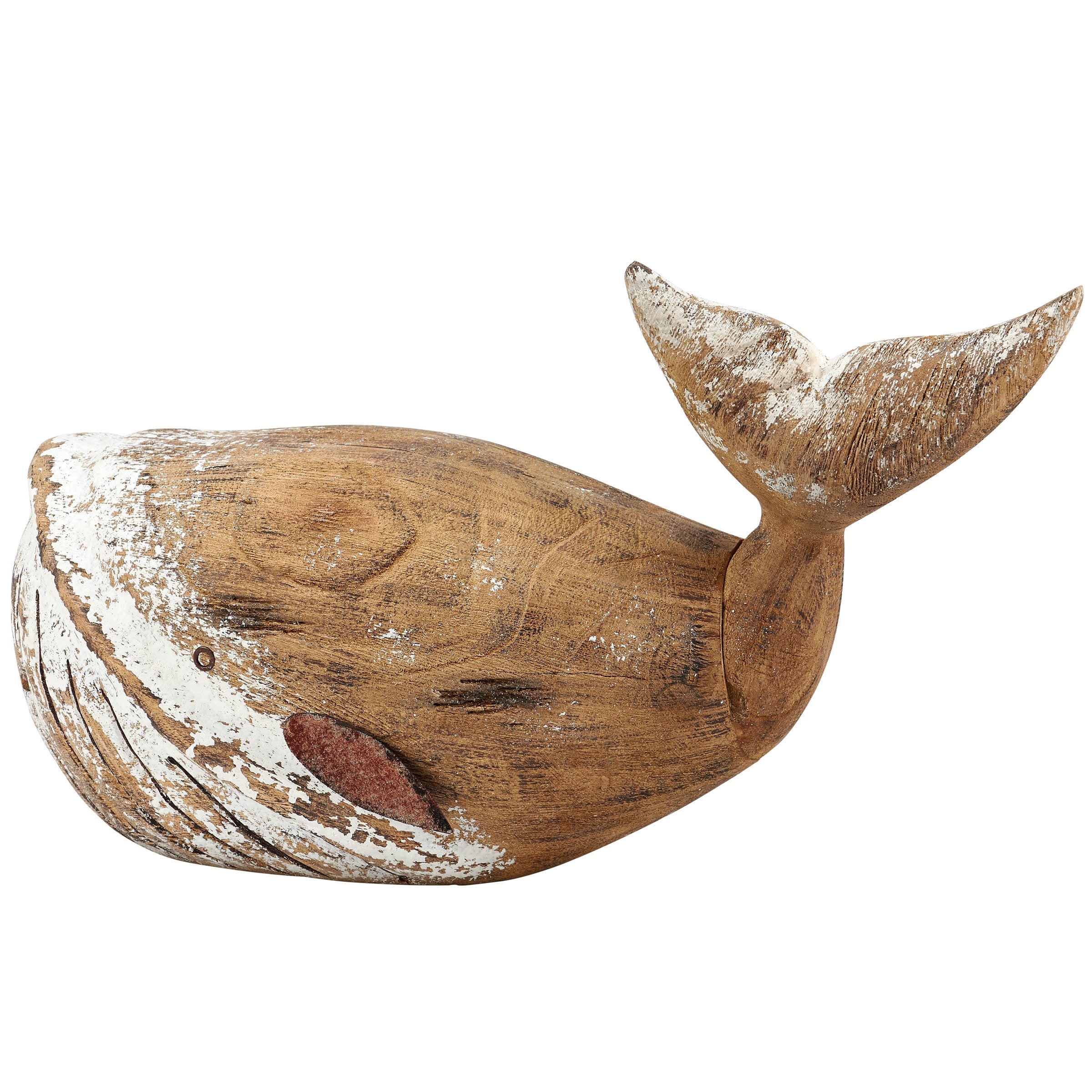 Charming Large White Whale Sitter: Rustic Driftwood-Inspired Wood & Metal Accent