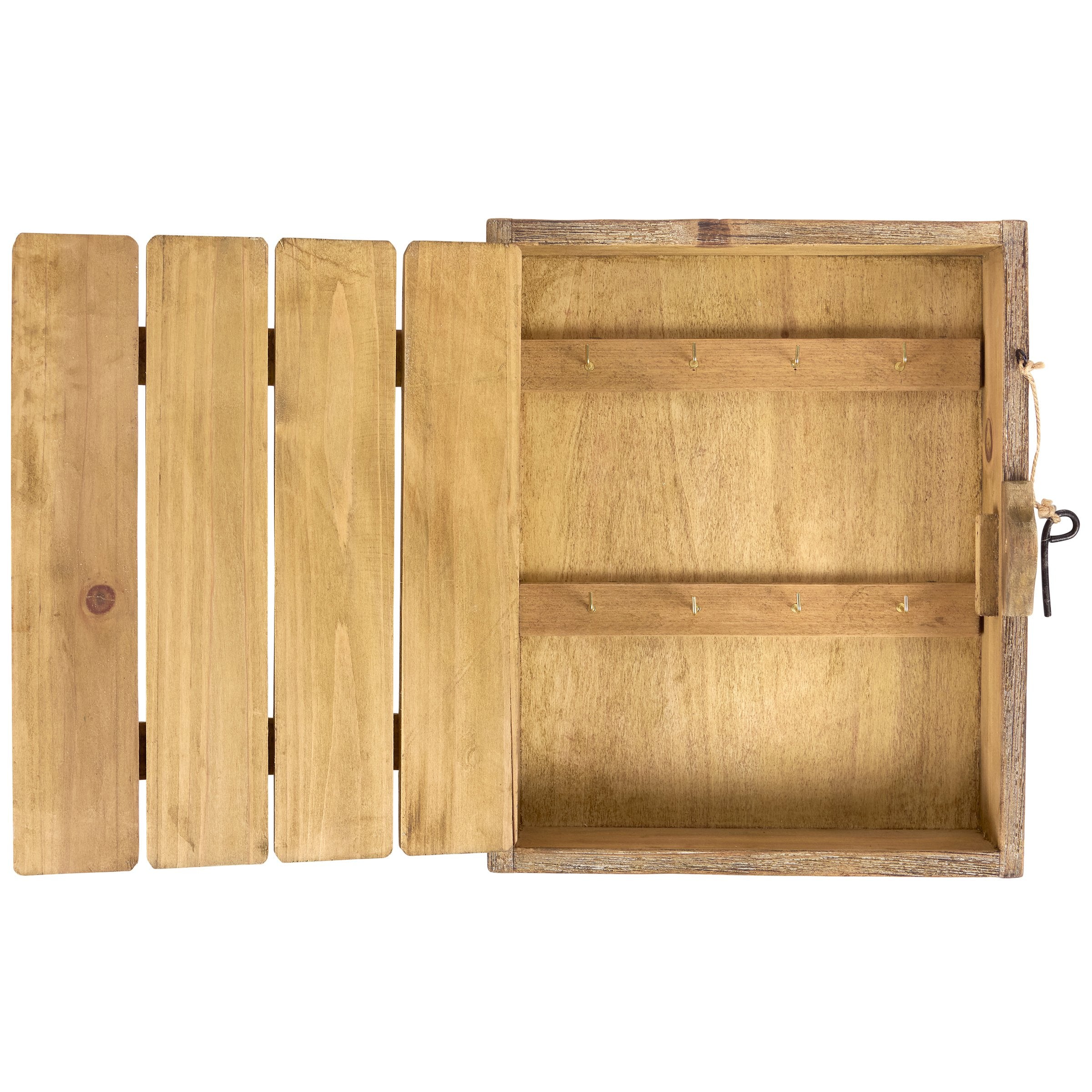Rustic Starfish Beach Wood Wall Cabinet Key Holder with Hooks & Latch