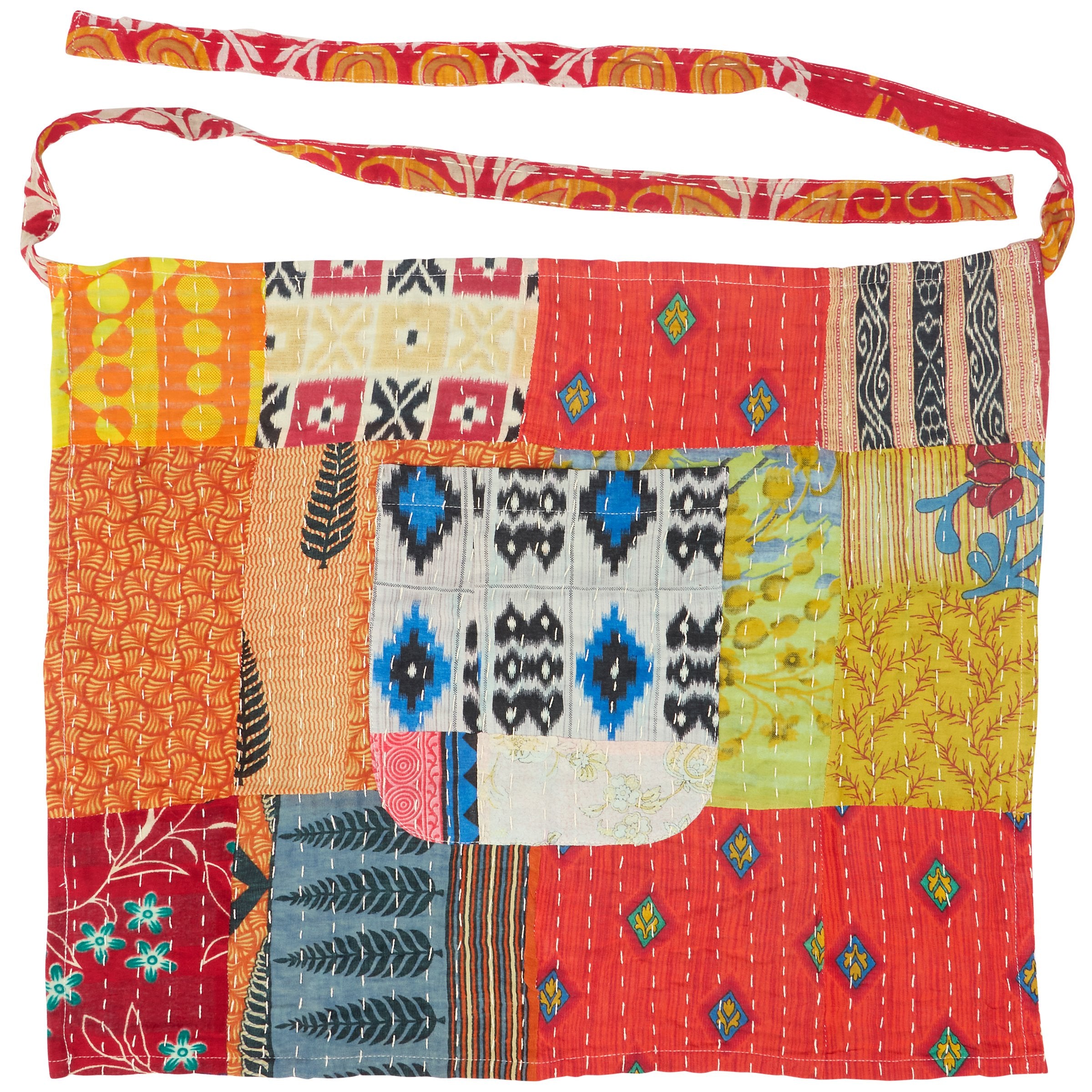 Vibrant Cotton Kantha Skirt Apron with Single Pocket & Adjustable Waist