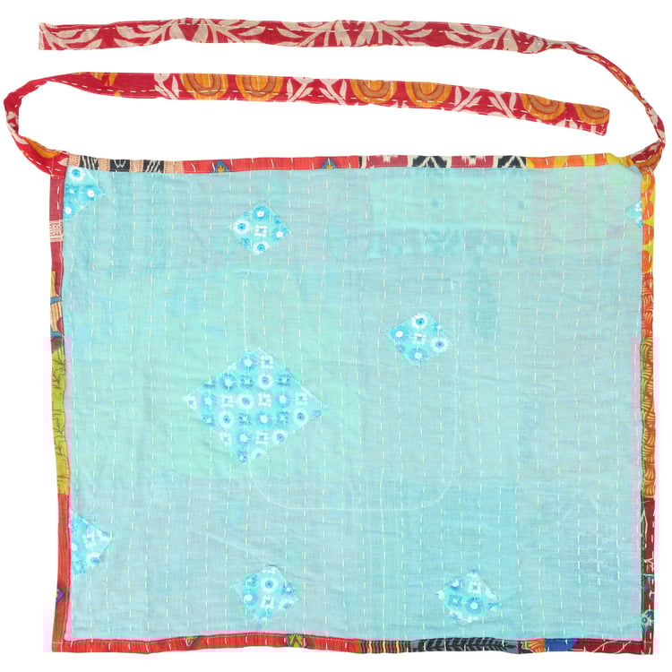 Vibrant Cotton Kantha Skirt Apron with Single Pocket & Adjustable Waist