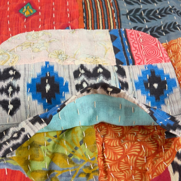 Vibrant Cotton Kantha Skirt Apron with Single Pocket & Adjustable Waist