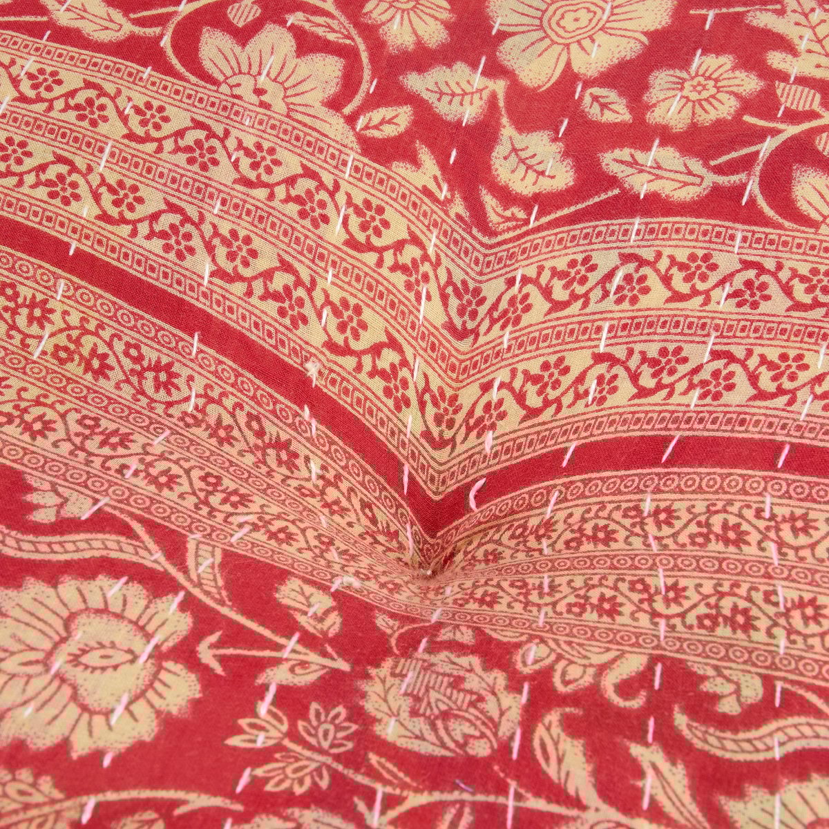 Charming Round Kantha Floor Pillow, Handcrafted Cotton, Eco-Friendly Fill, 18-inch Diameter