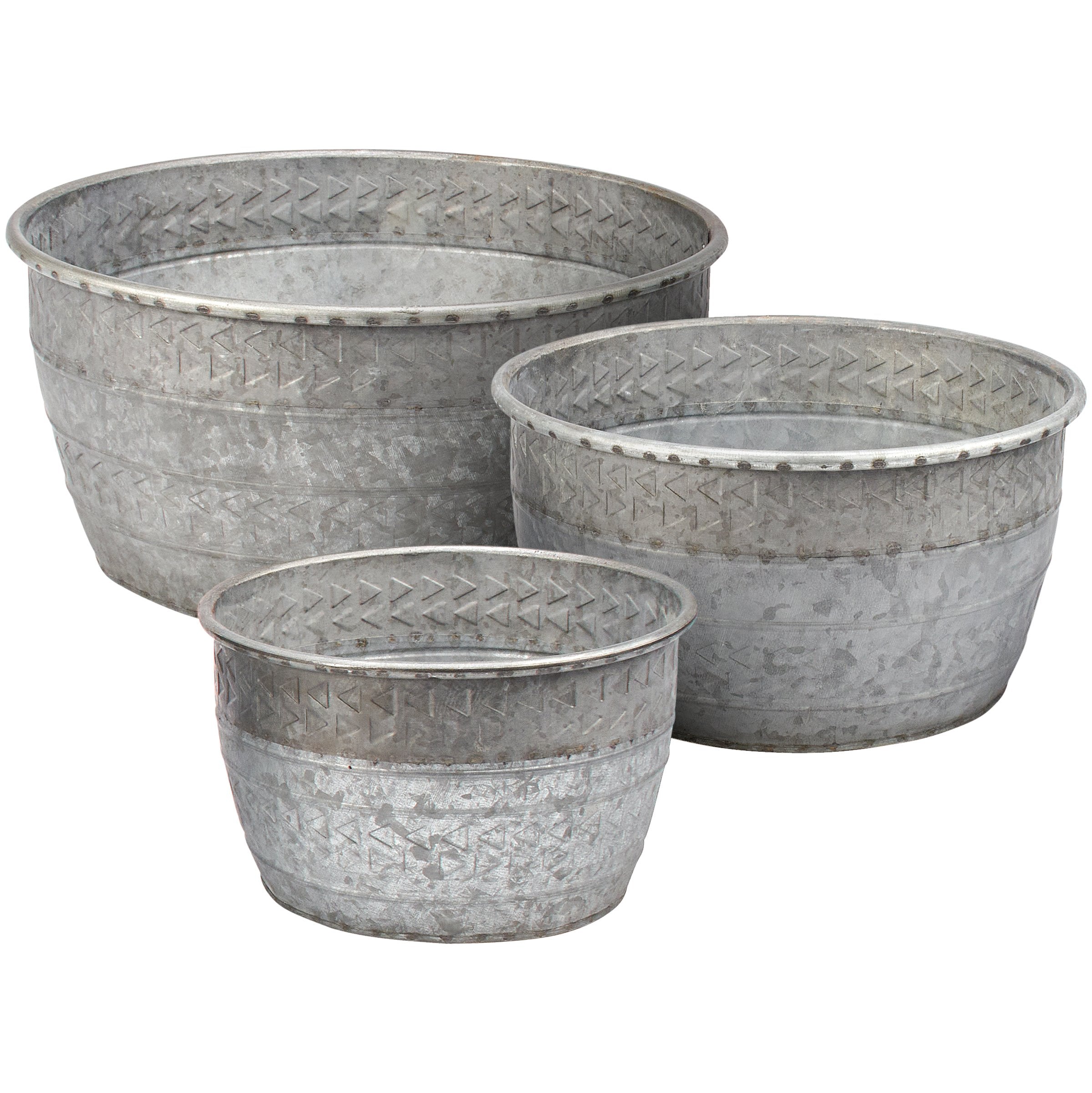 Decorative Galvanized Metal Bin Set - 3 Southwestern Embossed Storage Tubs