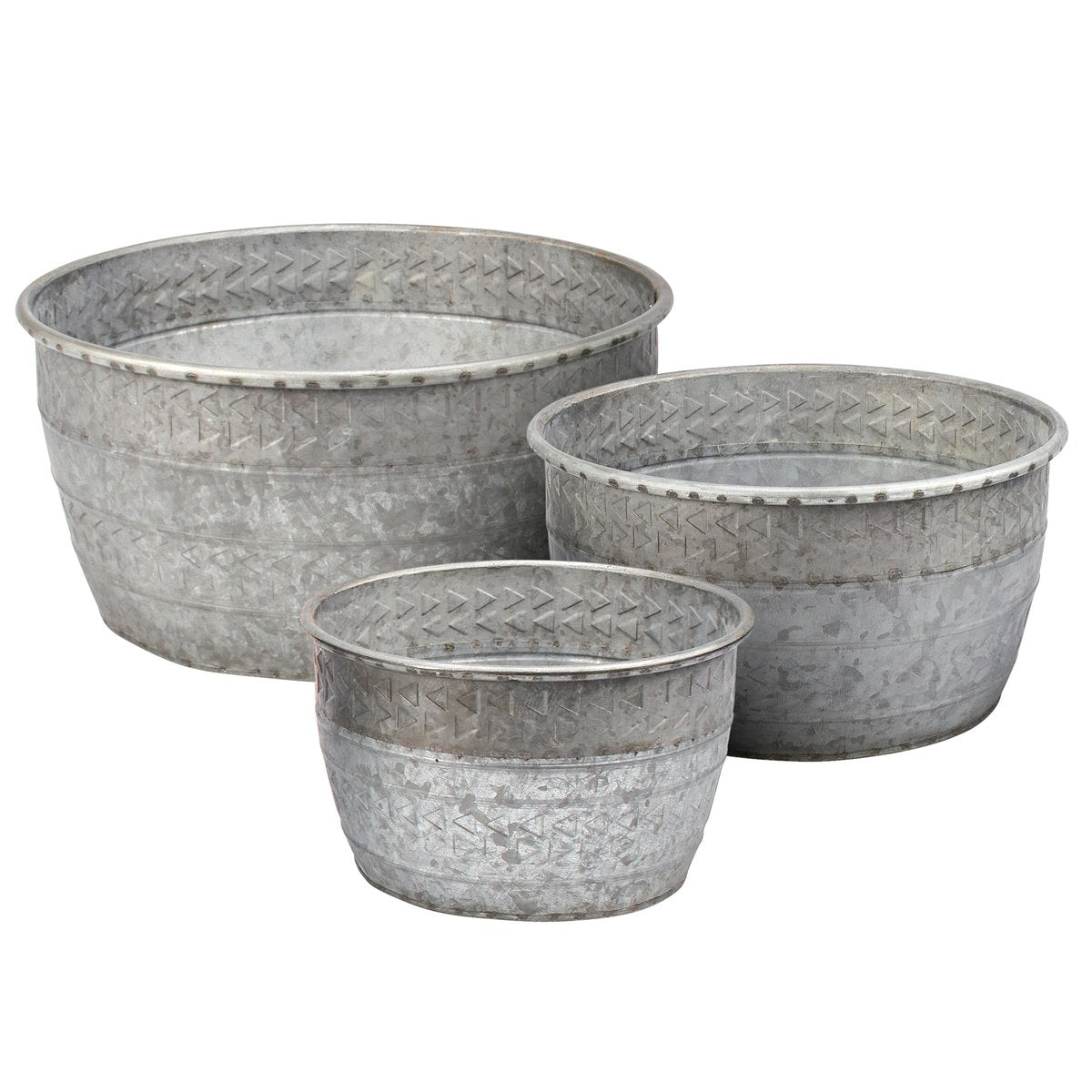 Decorative Galvanized Metal Bin Set - 3 Southwestern Embossed Storage Tubs