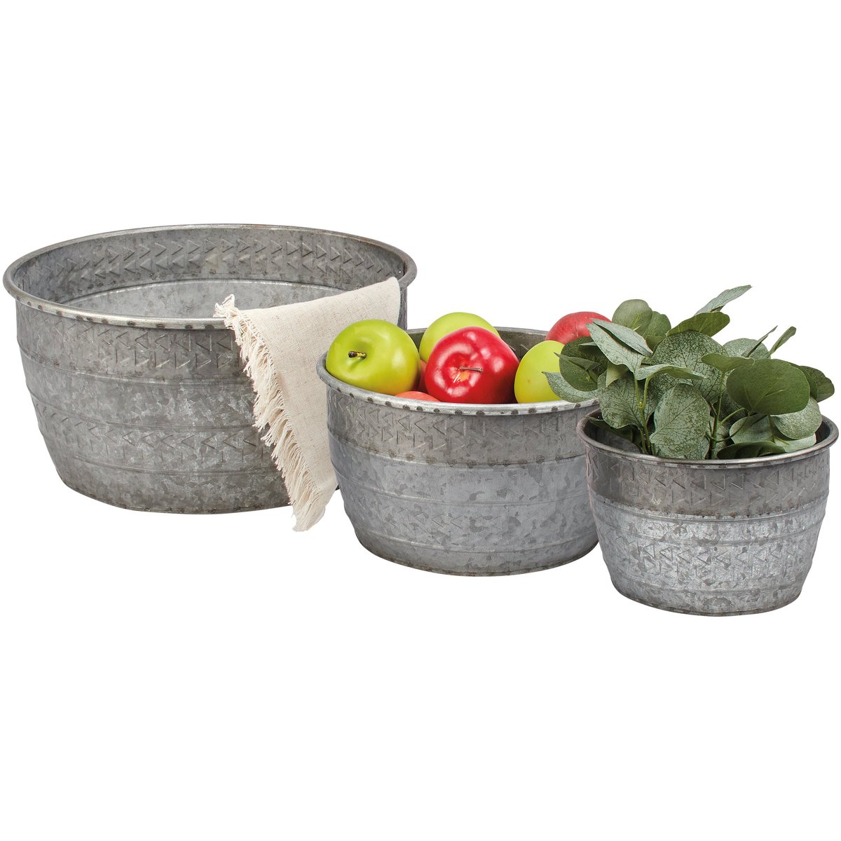 Decorative Galvanized Metal Bin Set - 3 Southwestern Embossed Storage Tubs