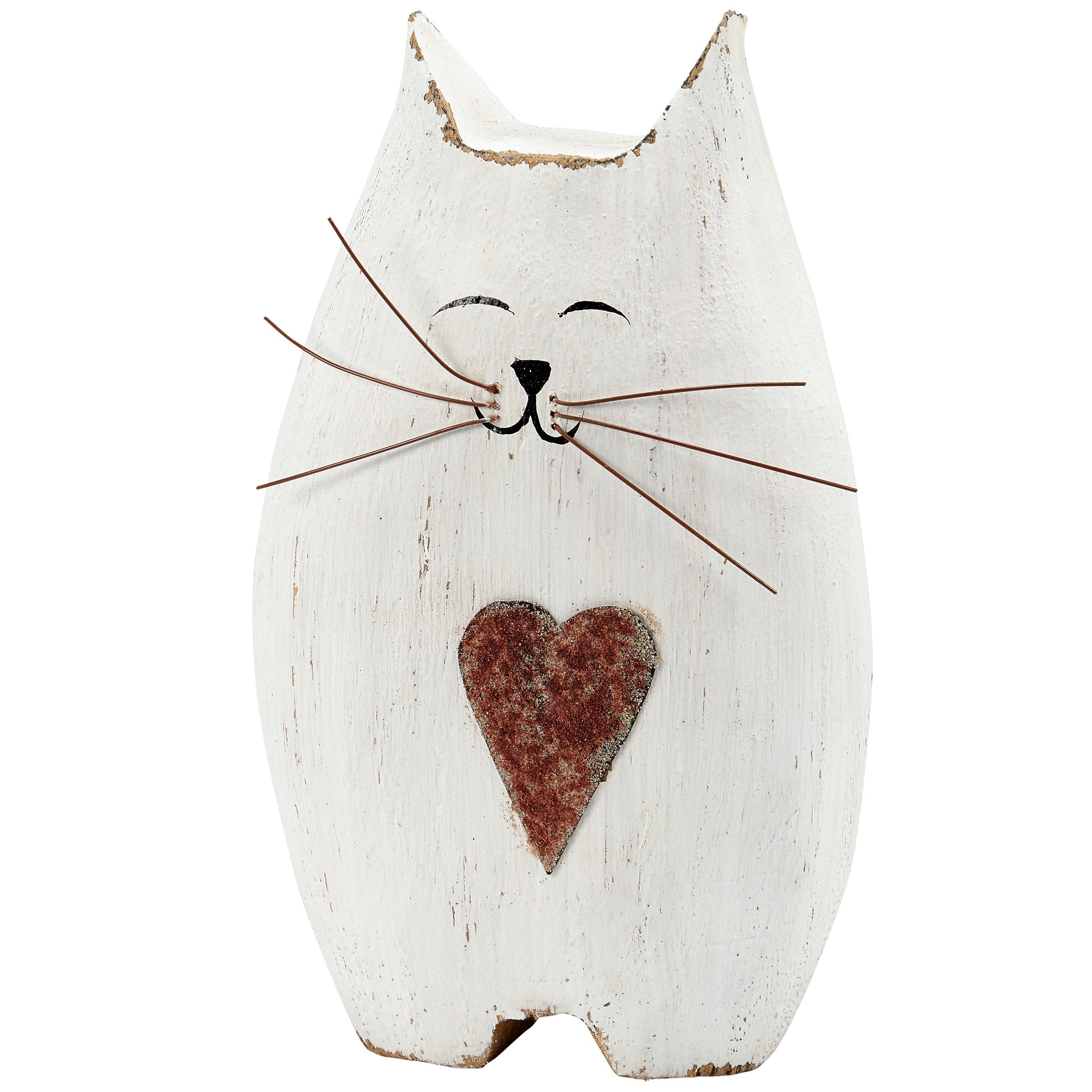 Charming Rustic White Cat Sitter with Red Heart Accent for Pet Lovers