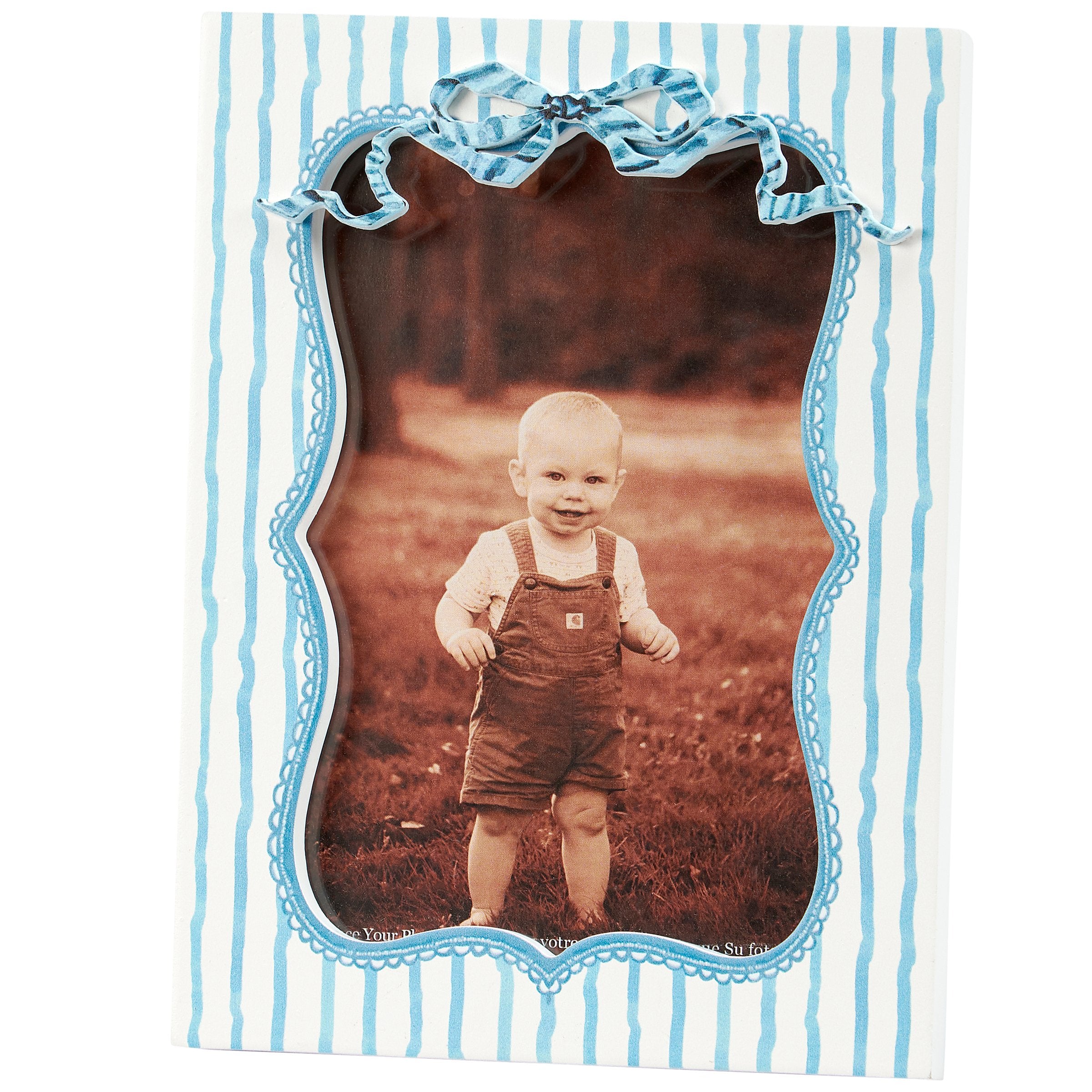 Charming Hand-Painted Blue Stripe Photo Frame with Bow Accent, 4x6 Inch Display