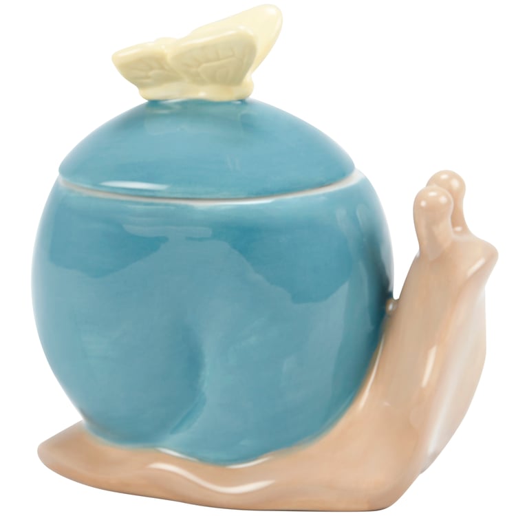 Charming Ceramic Snail Jar with Butterfly Lid, Cute Garden Home Decor Accent