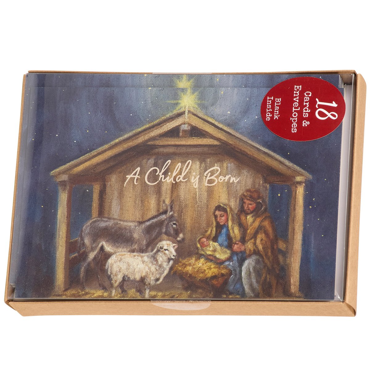 Hand-Painted Nativity Christmas Card Box Set - 18 Blank 'A Child Is Born' Cards