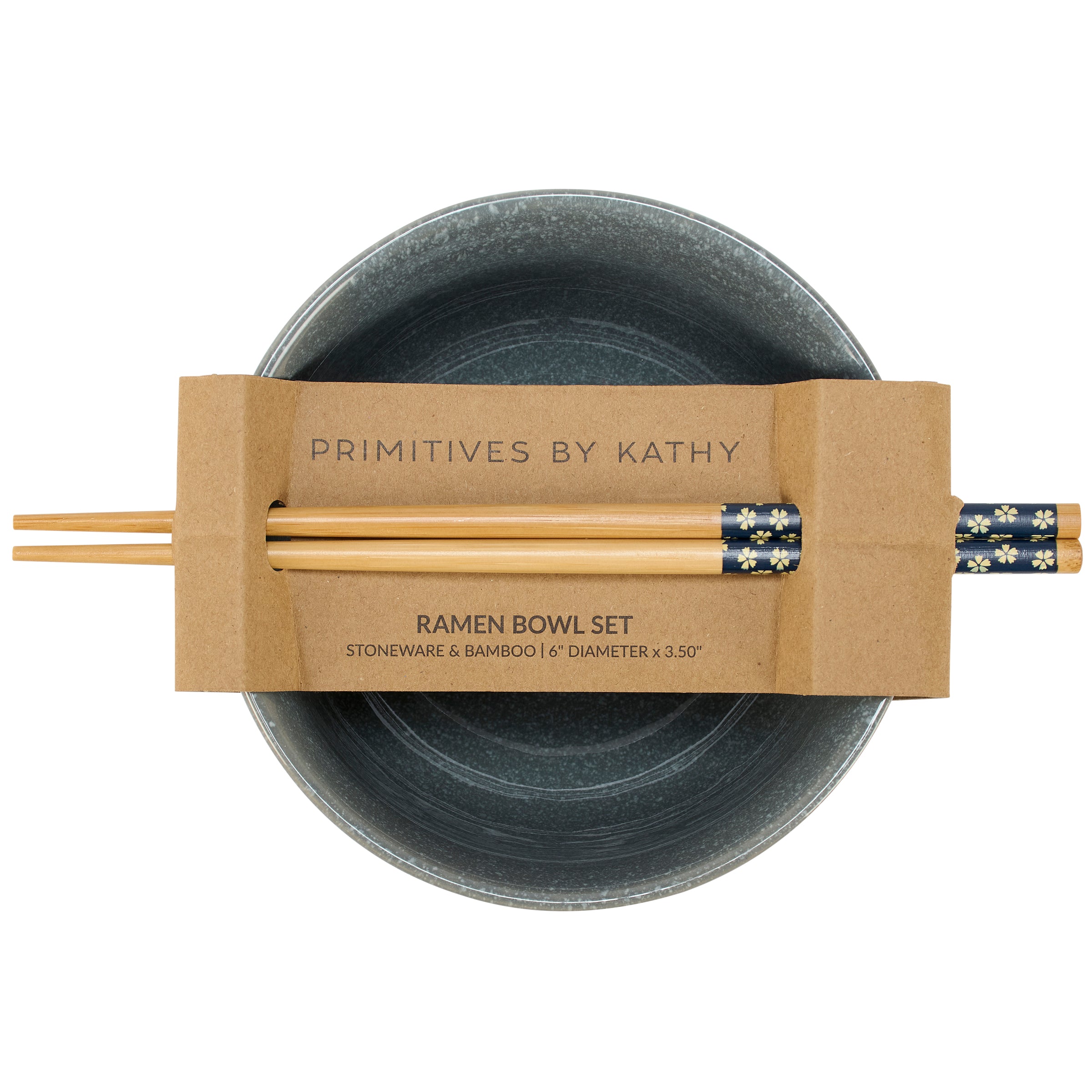 Elegant Ribbed Indigo Blue Stoneware Ramen Noodle Bowl Set with Bamboo Chopsticks