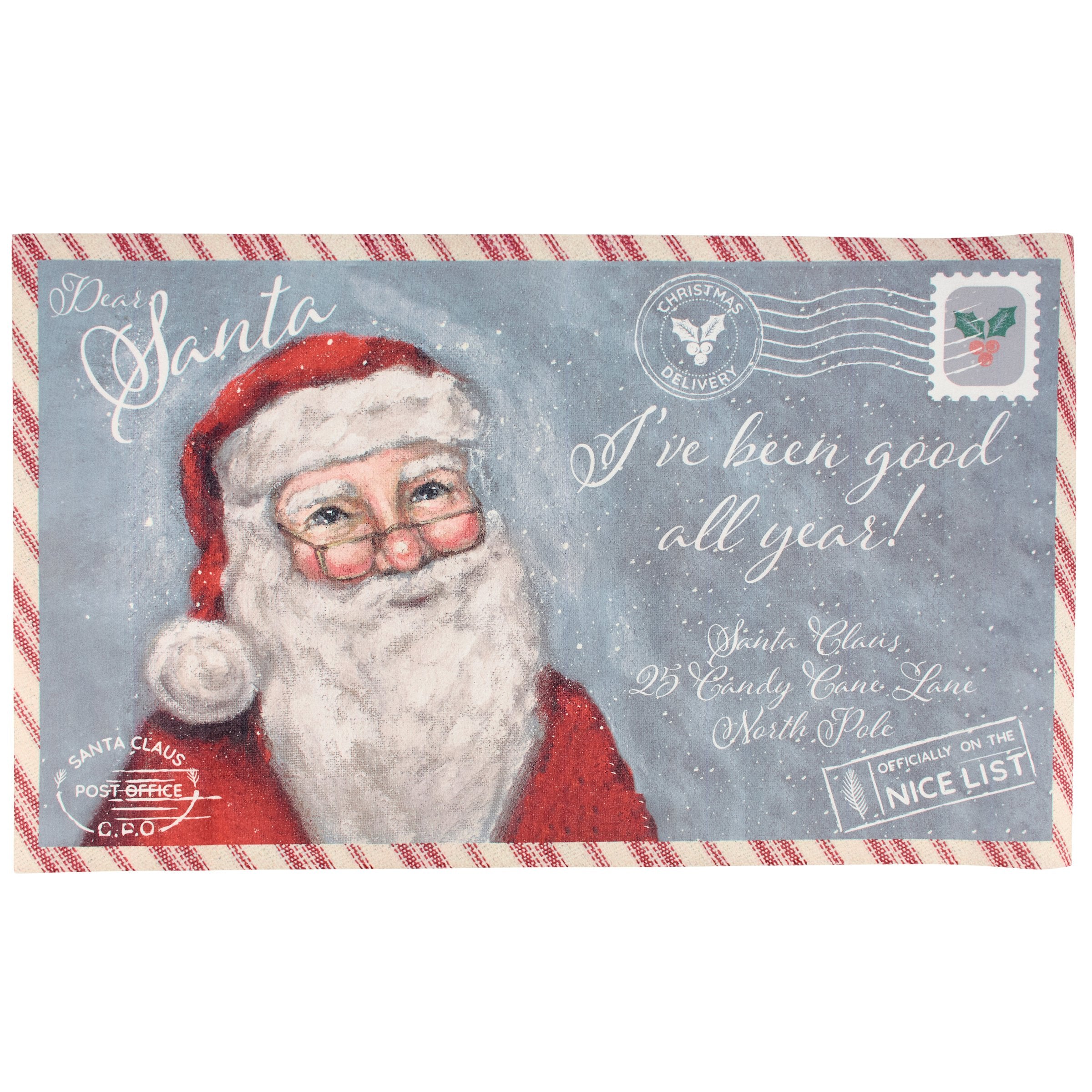 Charming Dear Santa Postcard Christmas Rug - Indoor Outdoor Festive Holiday Decor
