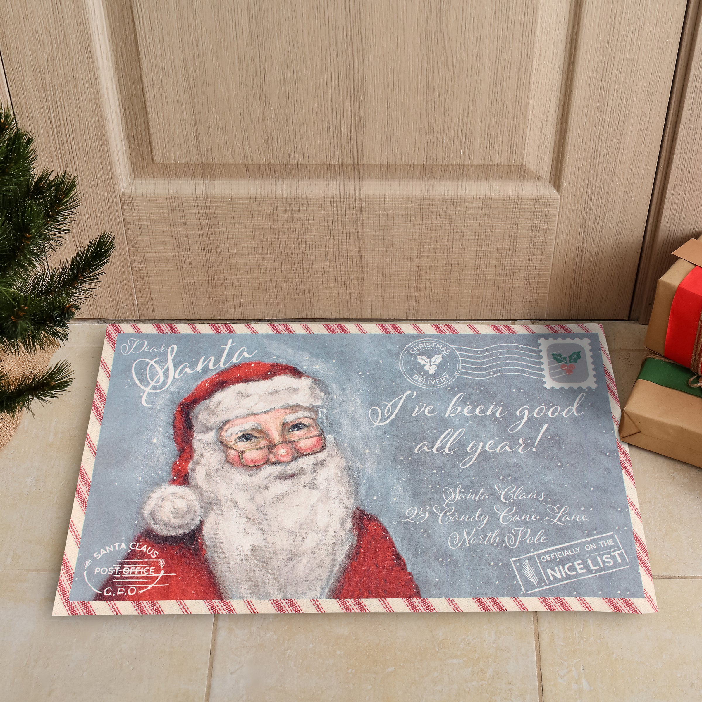 Charming Dear Santa Postcard Christmas Rug - Indoor Outdoor Festive Holiday Decor