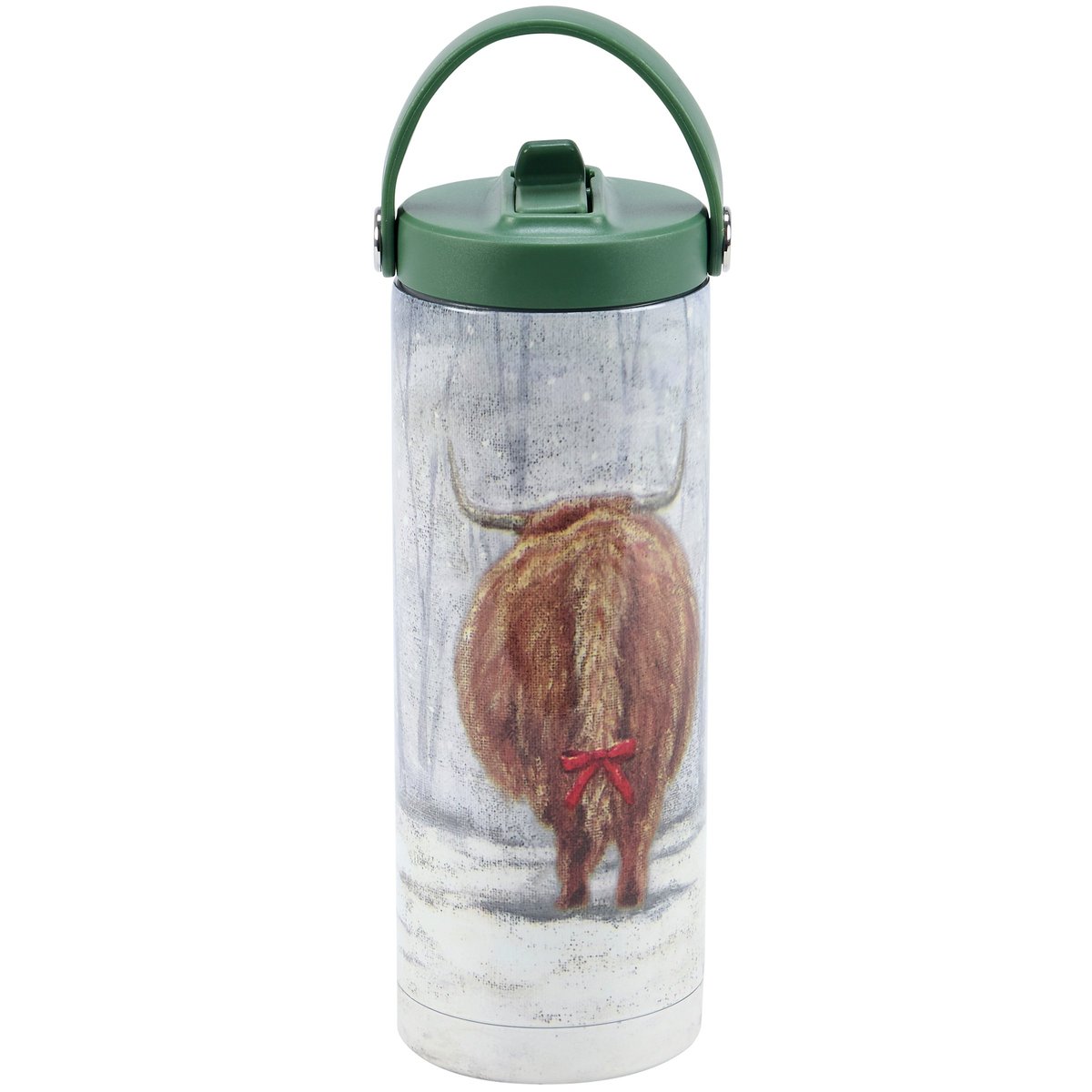 Insulated Christmas Highland Cow Stainless Steel Sport Bottle with Straw & Strap