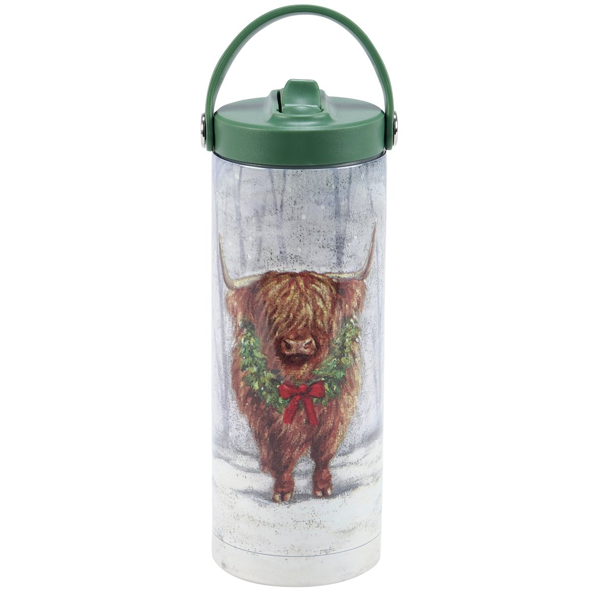 Insulated Christmas Highland Cow Stainless Steel Sport Bottle with Straw & Strap