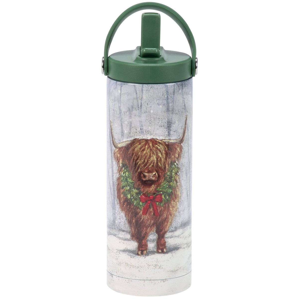 Insulated Christmas Highland Cow Stainless Steel Sport Bottle with Straw & Strap