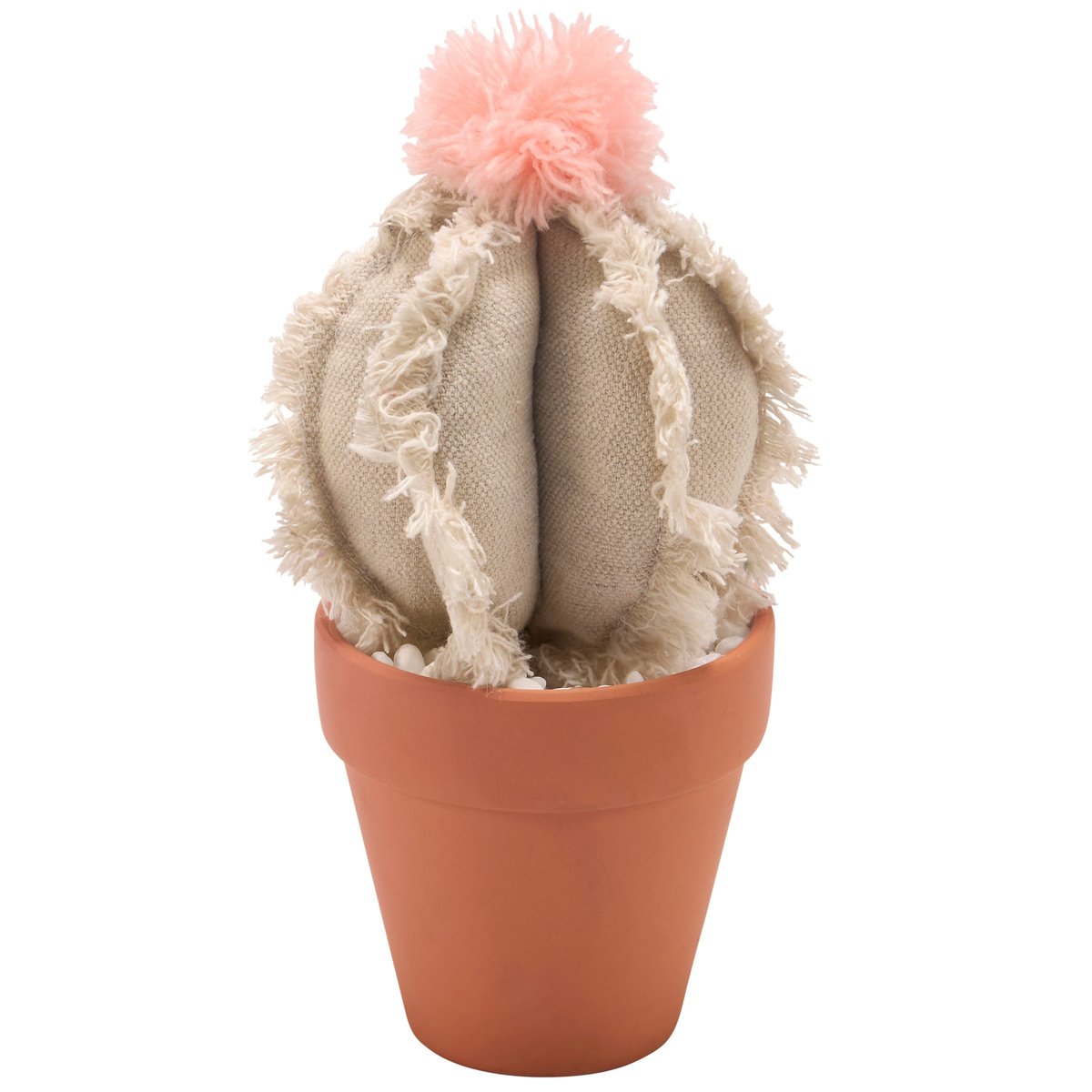 Decorative Stuffed Barrel Cactus Sitter with Pink Pom, Western Home Accent