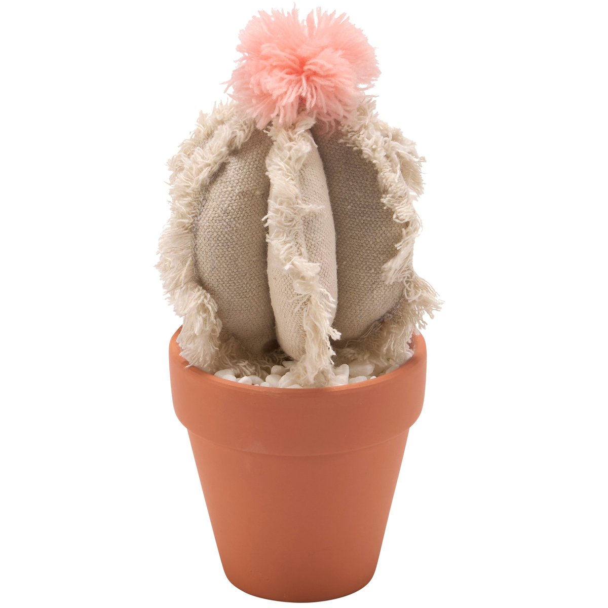 Decorative Stuffed Barrel Cactus Sitter with Pink Pom, Western Home Accent
