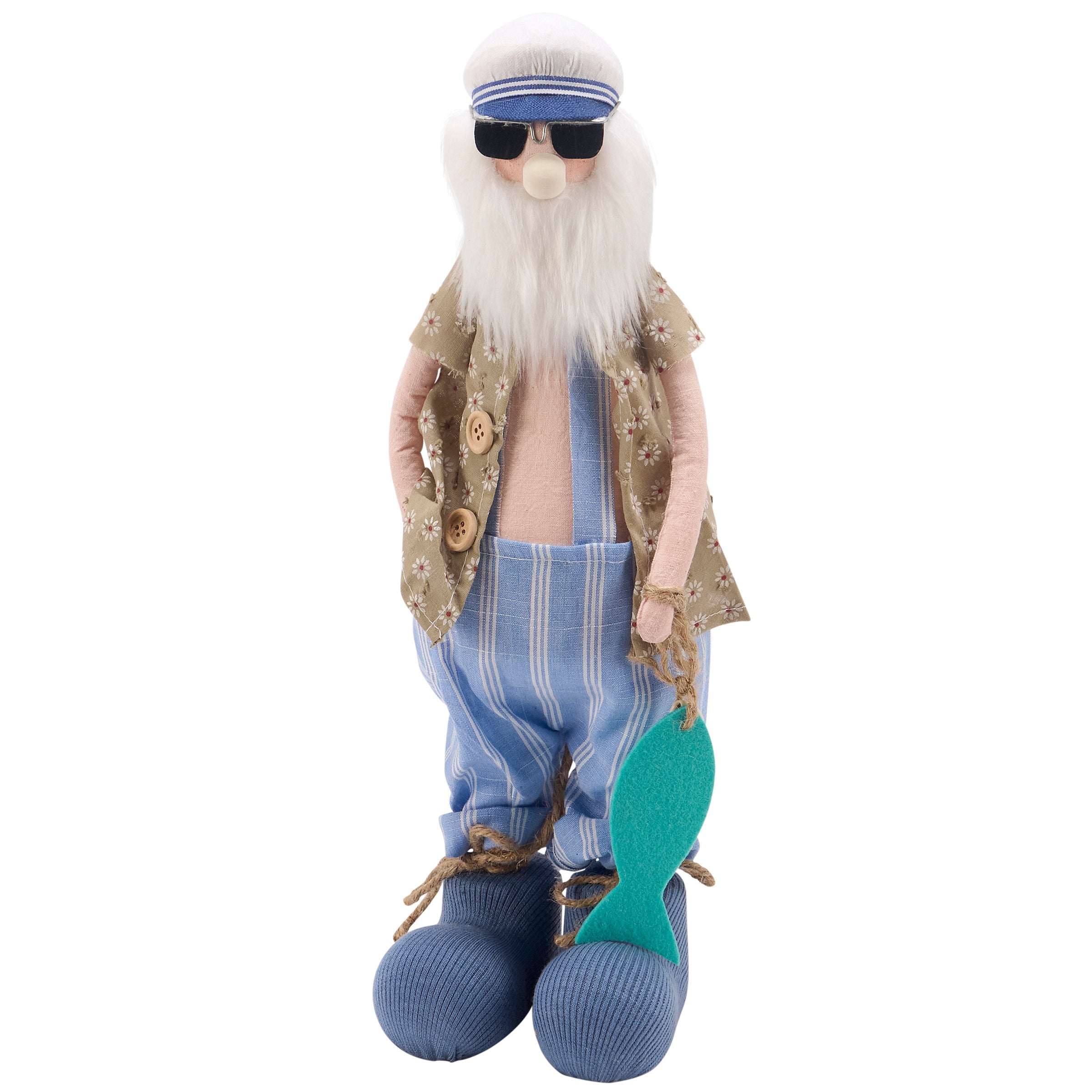 Charming Handmade Fisherman Sitter Decor with Jute Fishing Line & Felt Fish