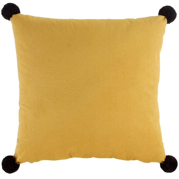 Charming Big Eye Cat Cotton Pillow with Embroidered Details and Black Poms