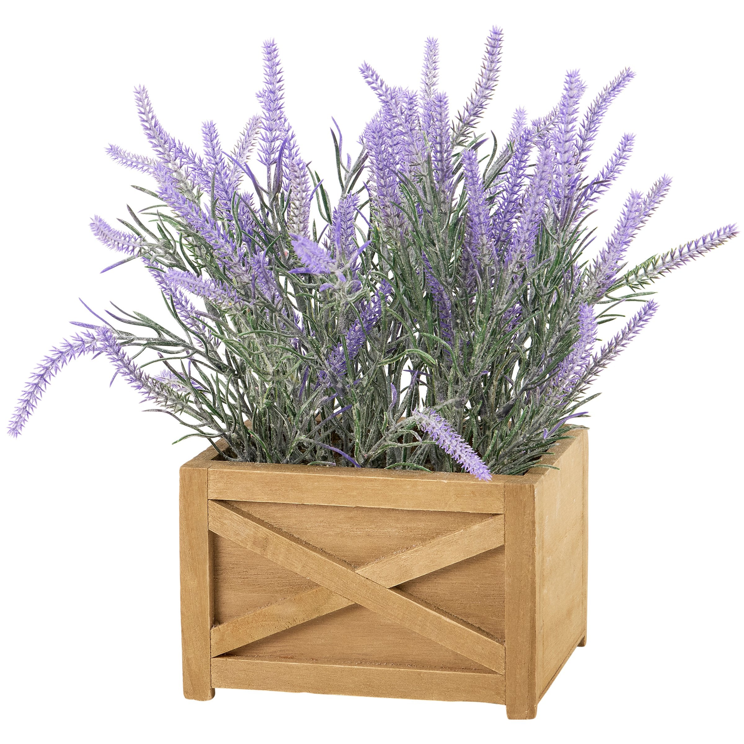 Charming Faux Lavender Plant Rustic Wooden Box Planter for Home Decor