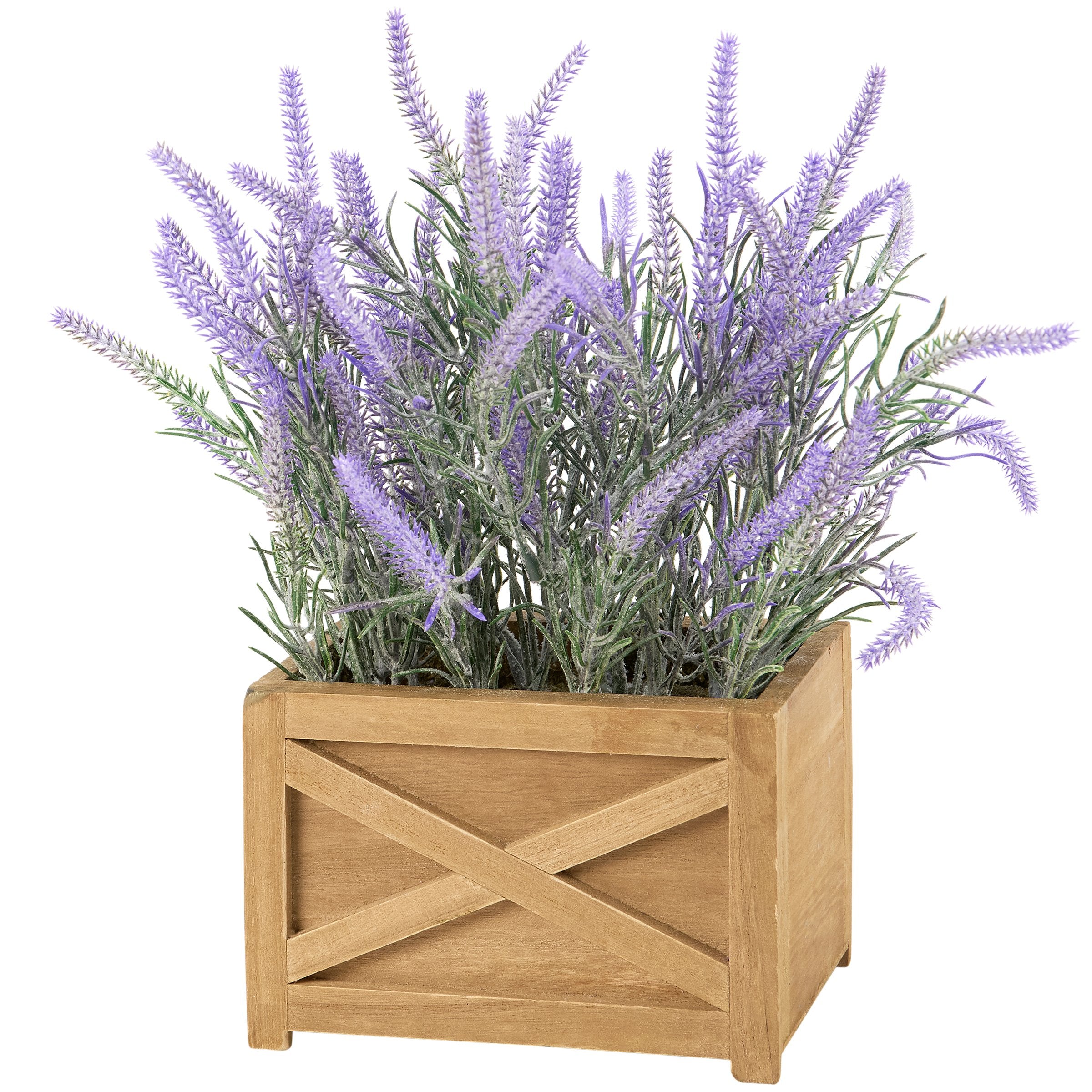 Charming Faux Lavender Plant Rustic Wooden Box Planter for Home Decor
