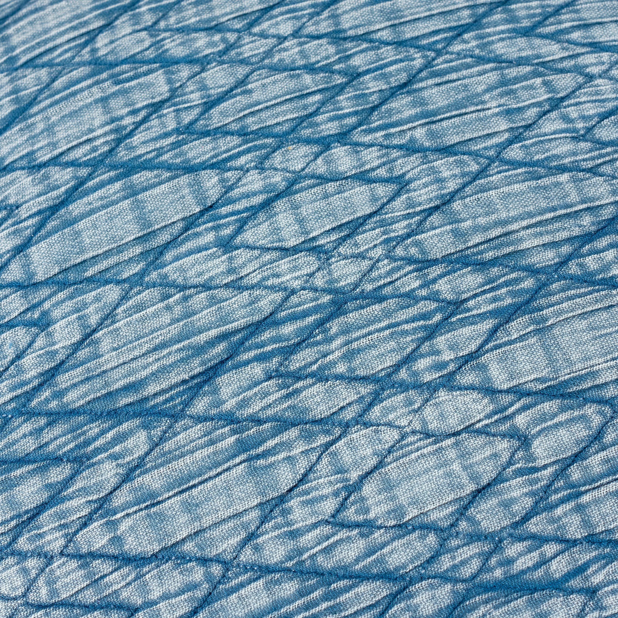 Vintage Blue Diamond Quilted Cotton Throw Pillow with Zipper Cover