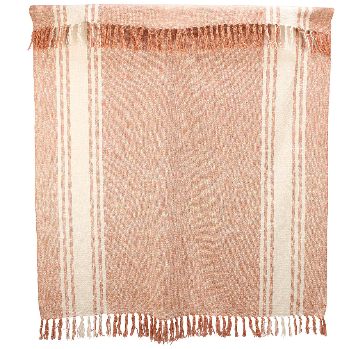 Cozy Striped Rust Orange Cotton Throw Blanket with Tassels, 50x60 Inches