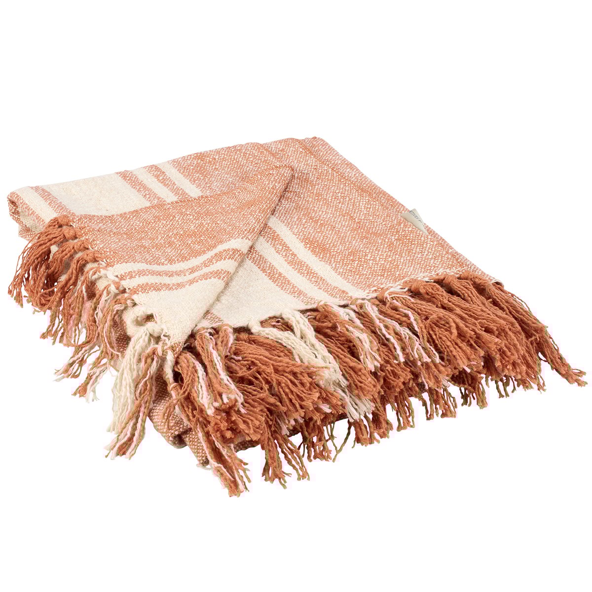 Cozy Striped Rust Orange Cotton Throw Blanket with Tassels, 50x60 Inches