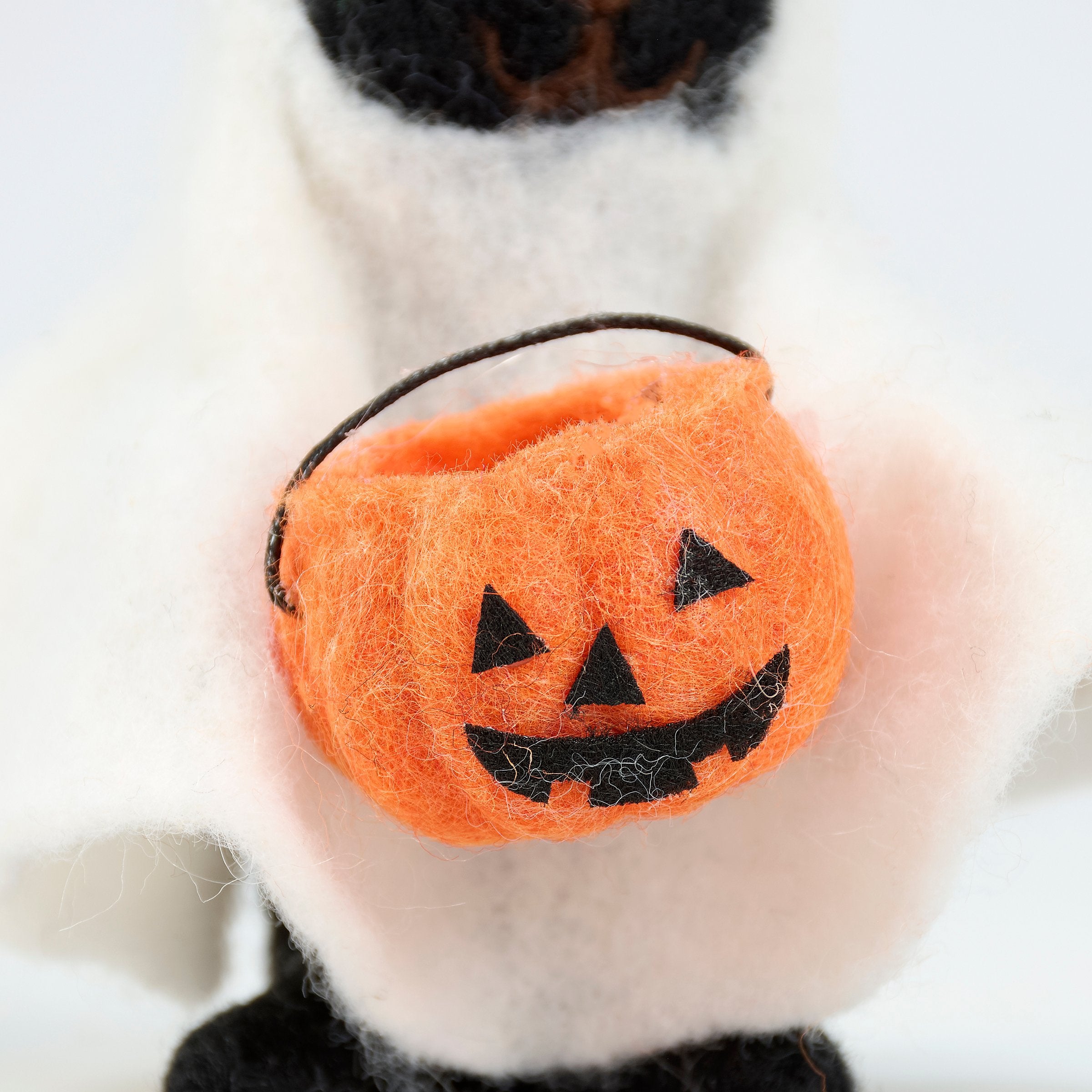 Spooky Ghost Cat Critter with Pumpkin Bucket - Felt Halloween Decor