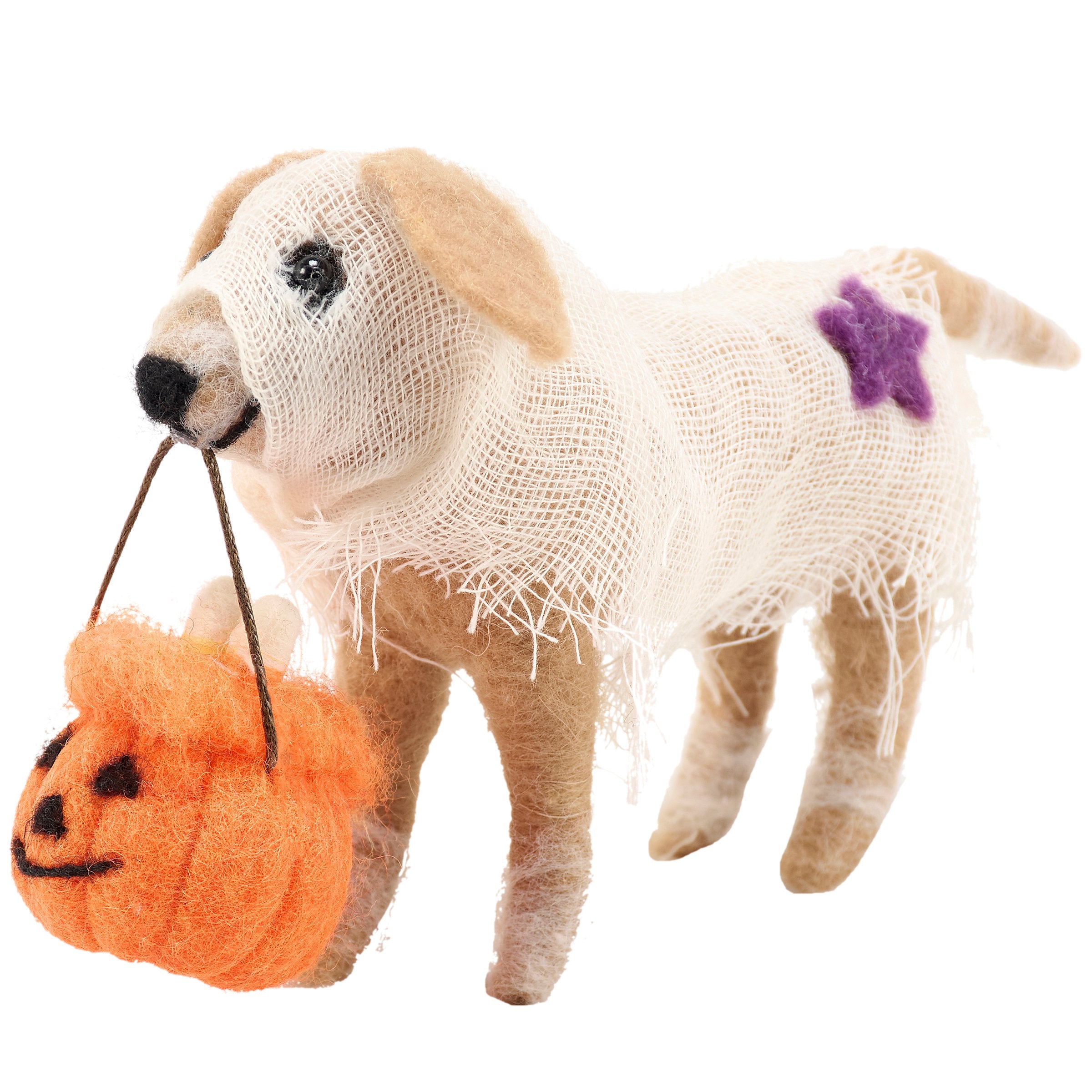 Cute Felt Trick or Treat Dog Critter with Pumpkin Bucket Halloween Decor
