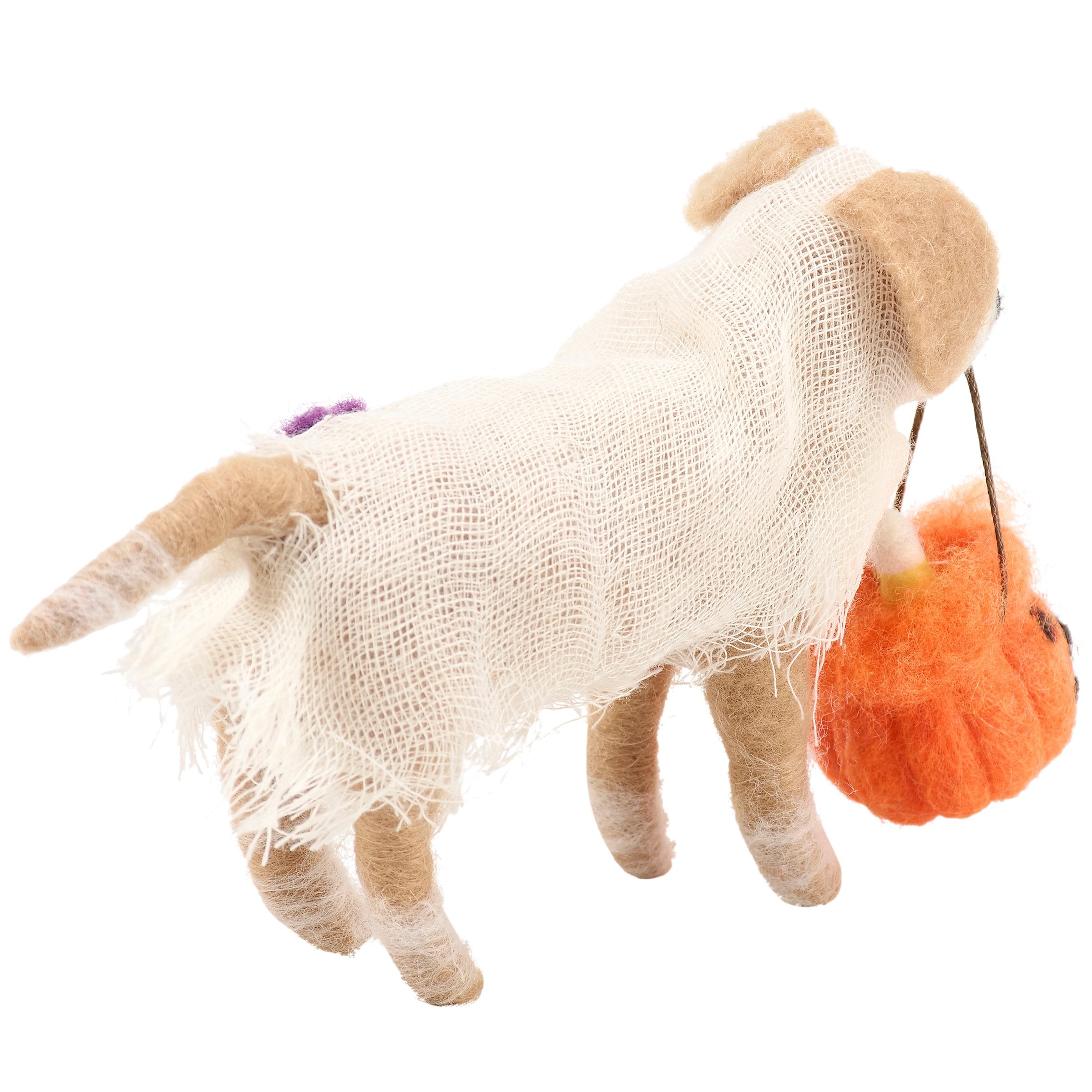 Cute Felt Trick or Treat Dog Critter with Pumpkin Bucket Halloween Decor
