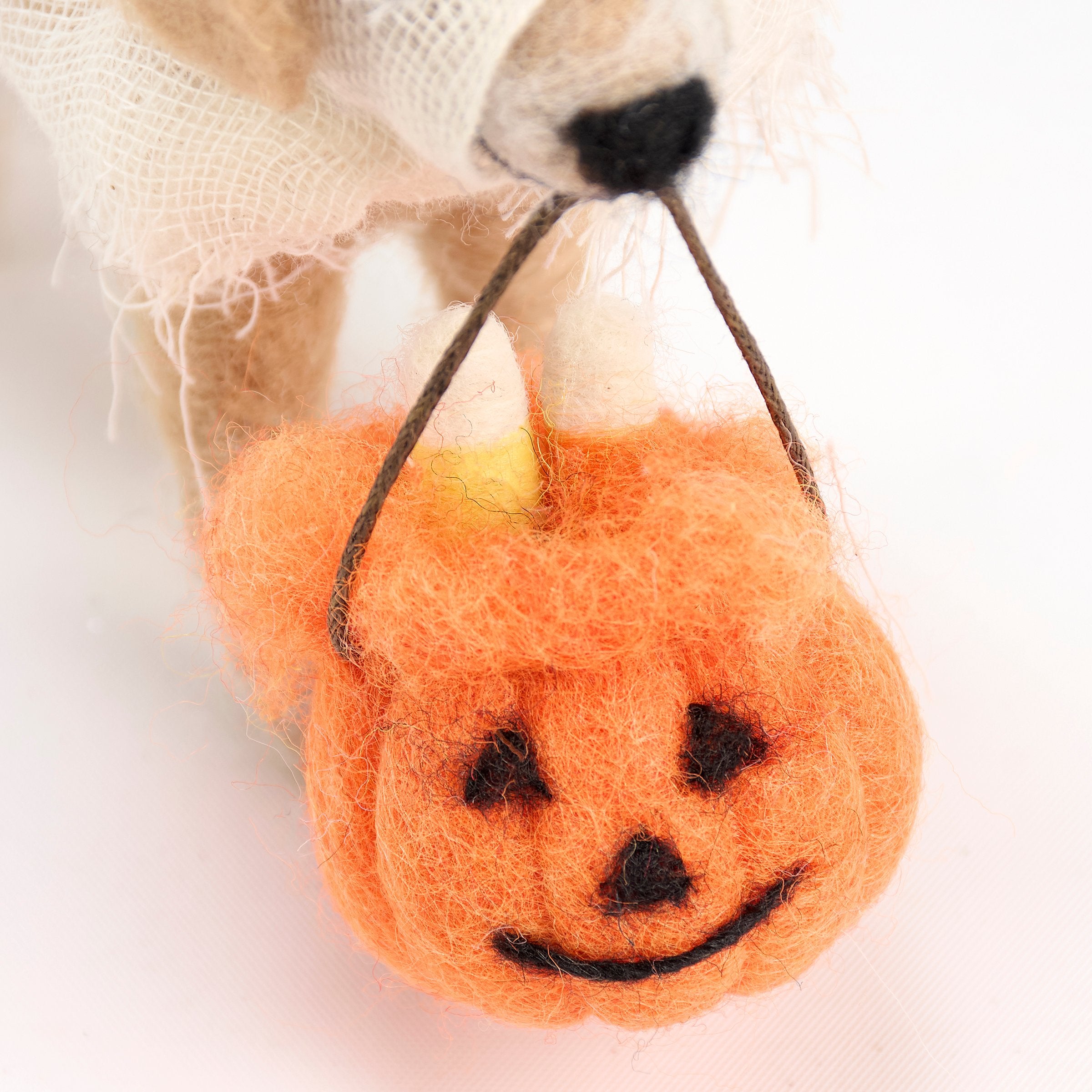 Cute Felt Trick or Treat Dog Critter with Pumpkin Bucket Halloween Decor