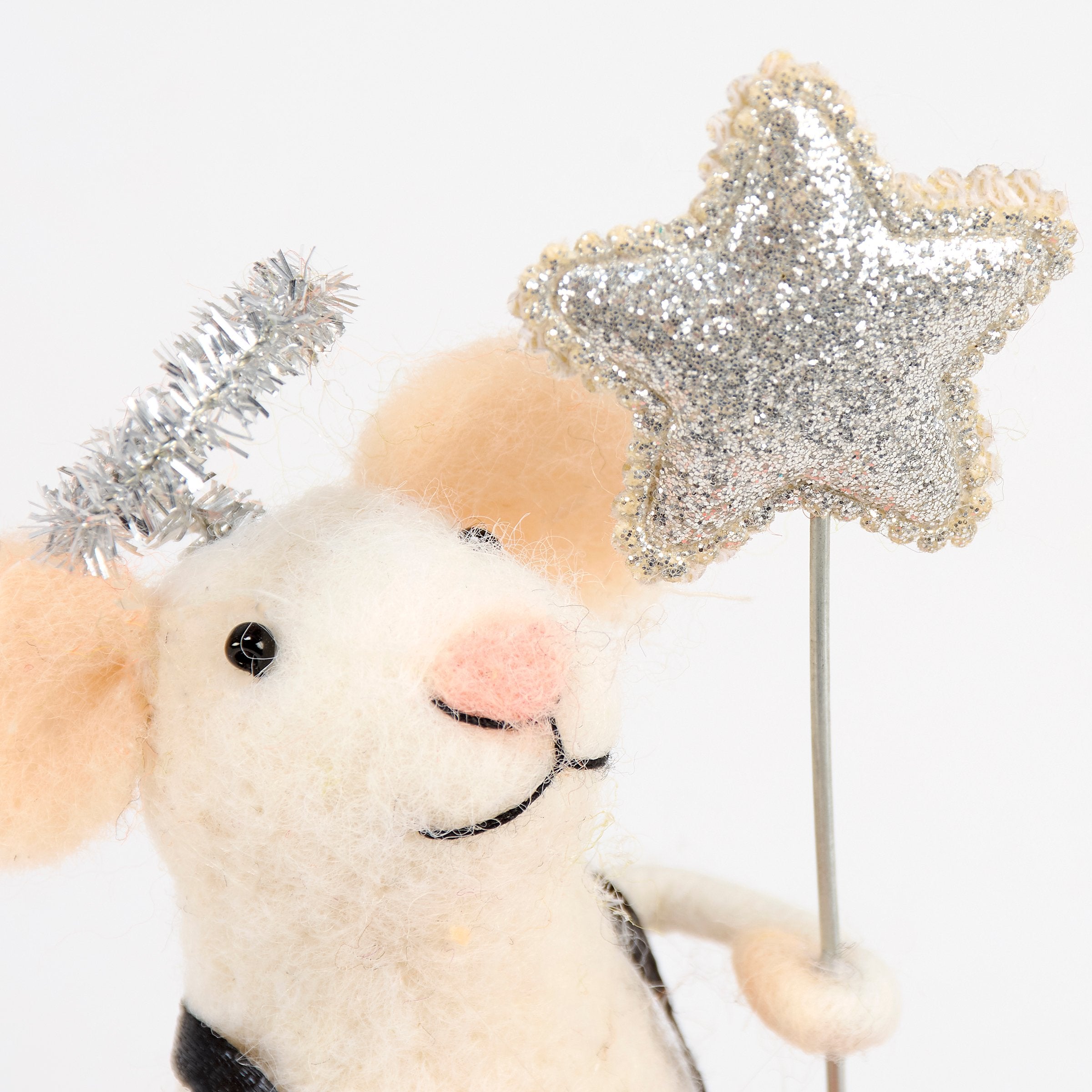 Charming Felt Angel Mouse Critter Halloween Decor with Pumpkin Bucket and Halo